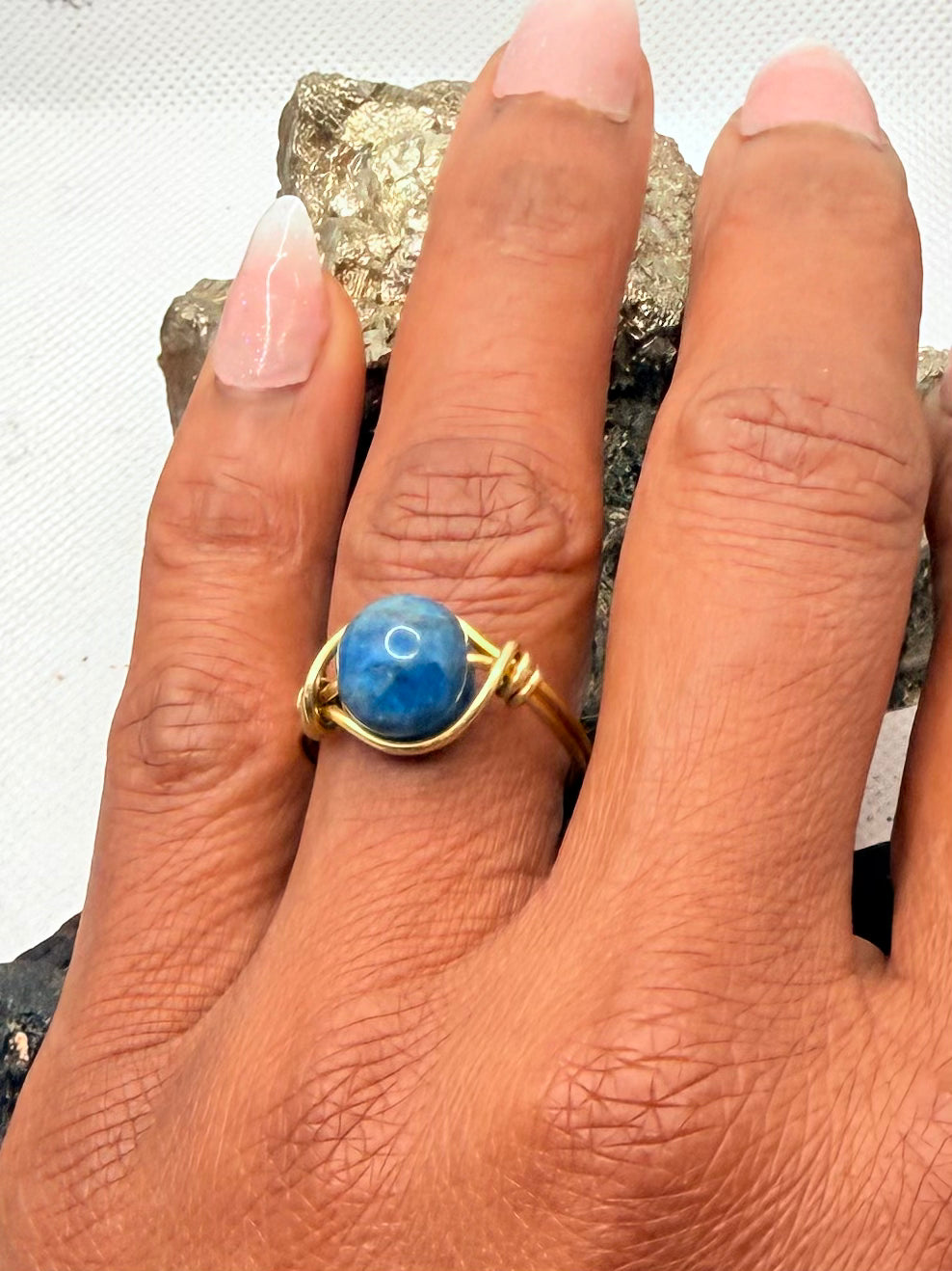 Apatite Brass Bead Ring
