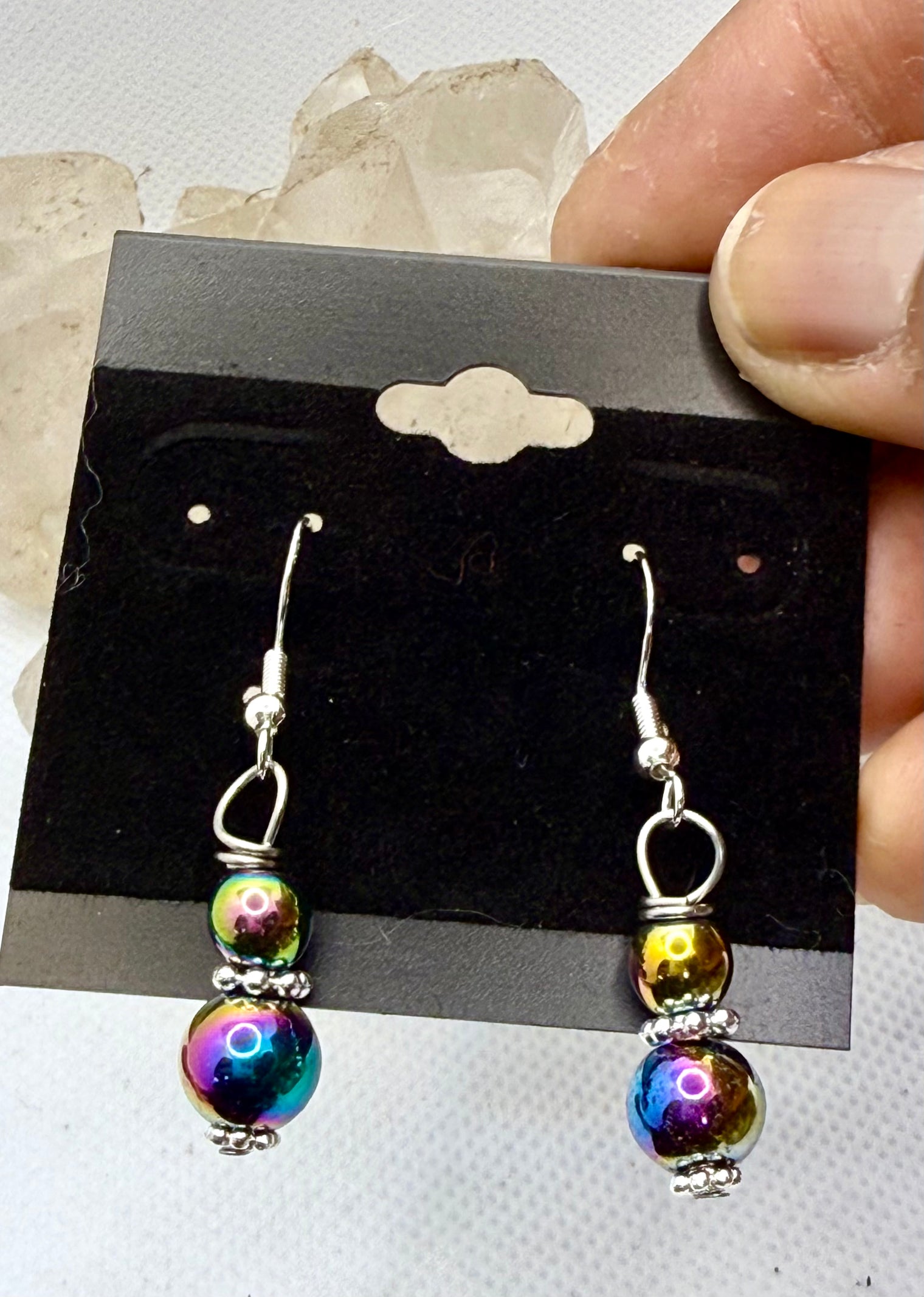 Rainbow Hematite Sterling Silver Plated Hooks Earrings