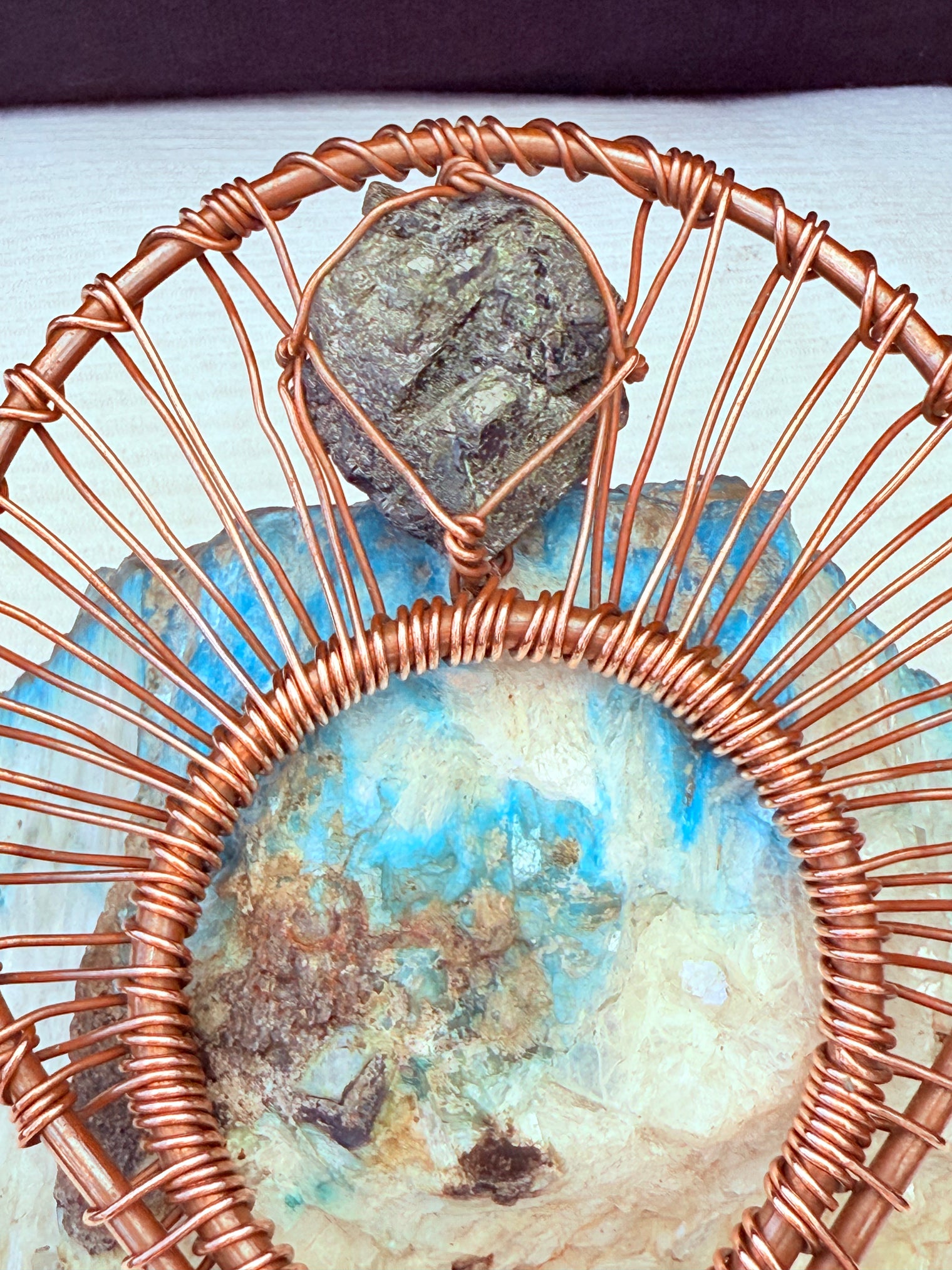 Green quartz and epidote copper ankh