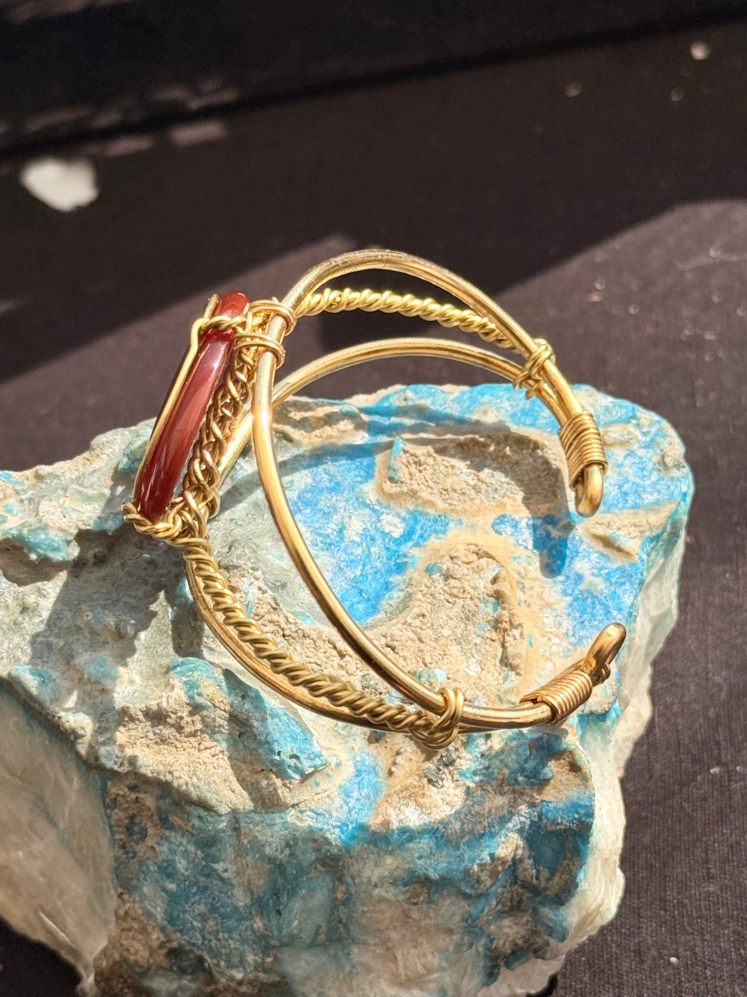 carnelian brass wire wrapped bracelet