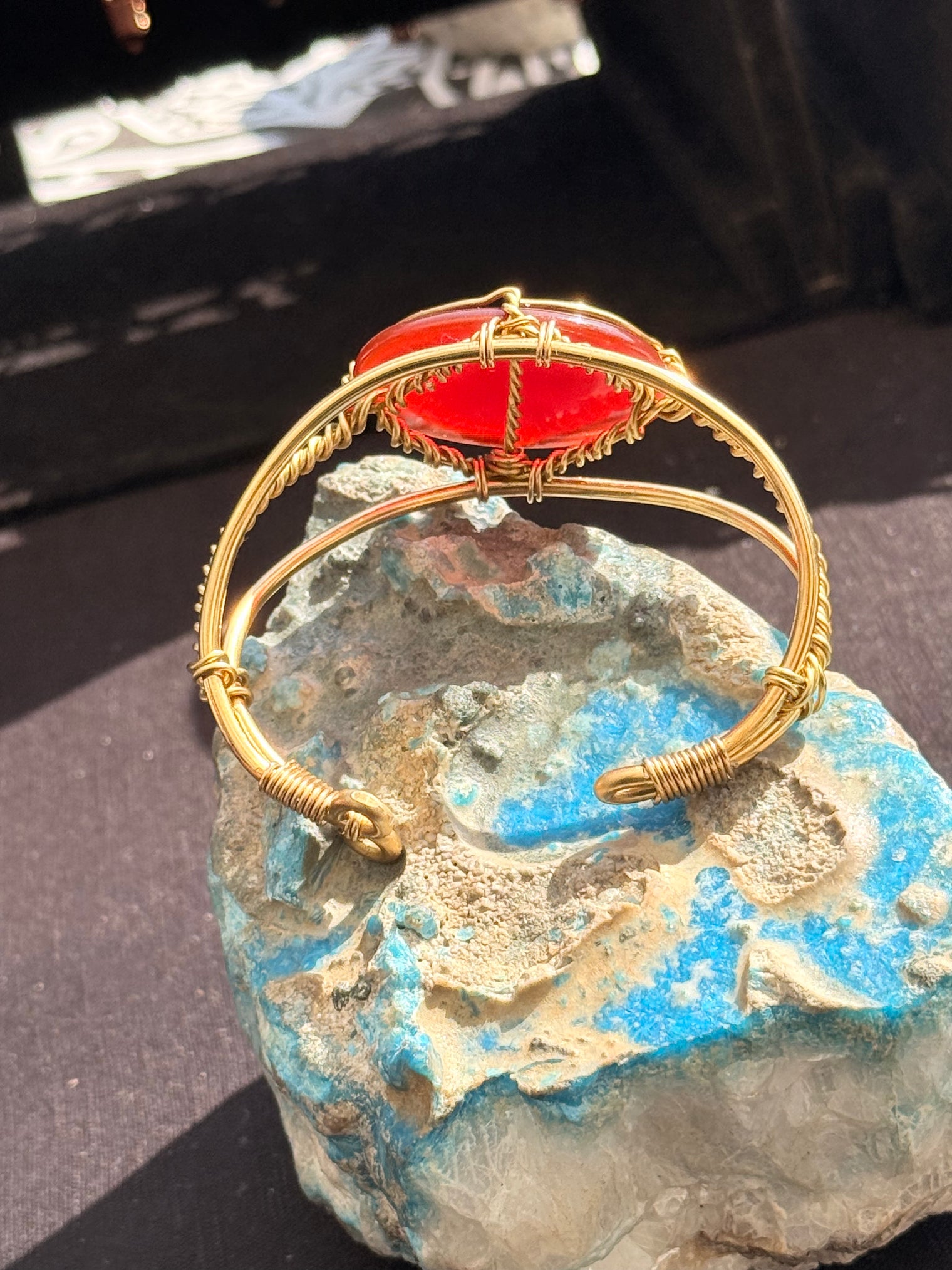 carnelian brass wire wrapped bracelet