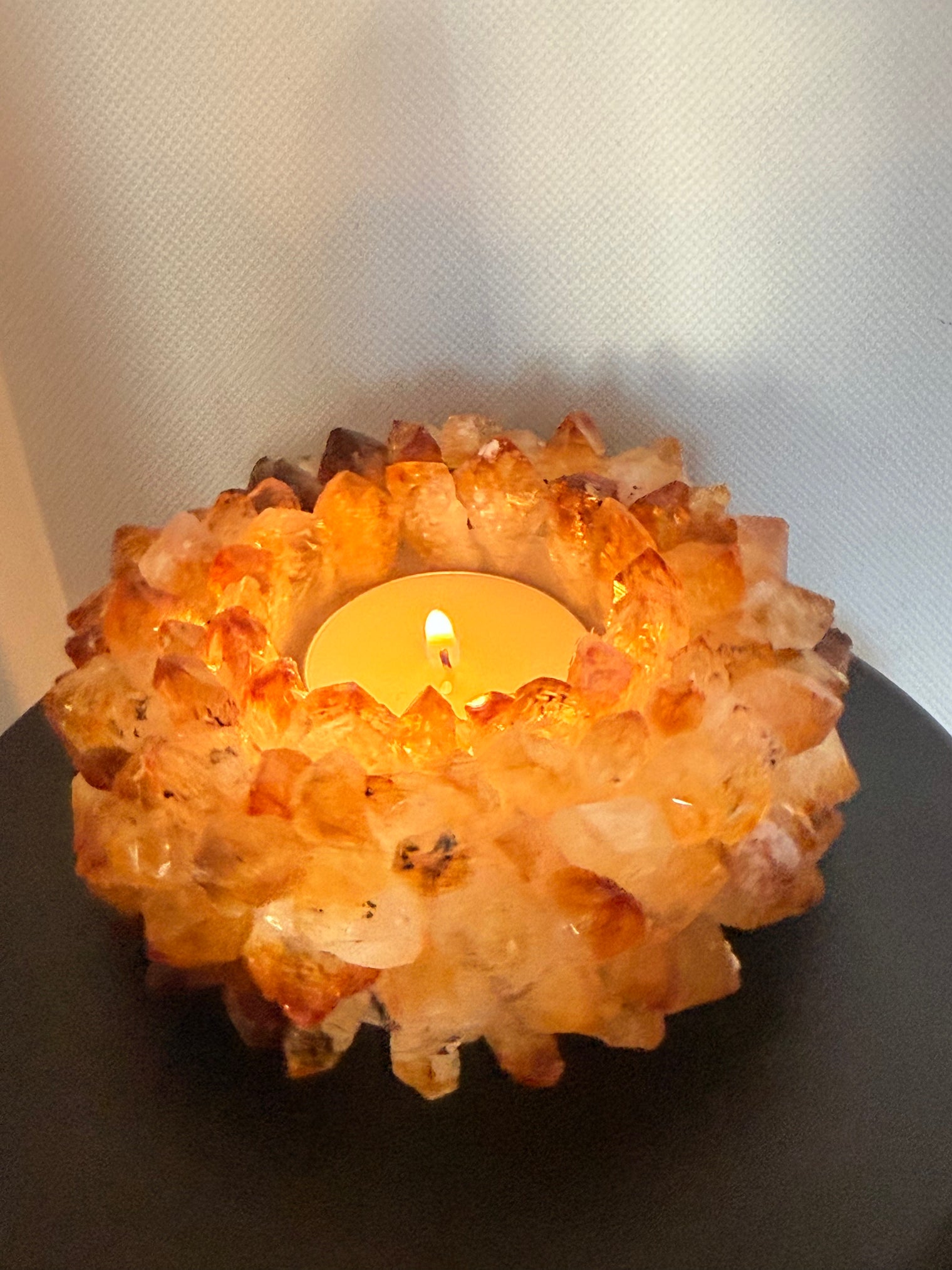 Citrine Flower Candle Holder Druzy Cluster Polished Crystal Quartz