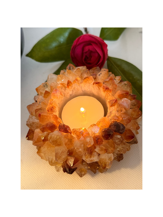 Citrine Flower Candle Holder Druzy Cluster Polished Crystal Quartz
