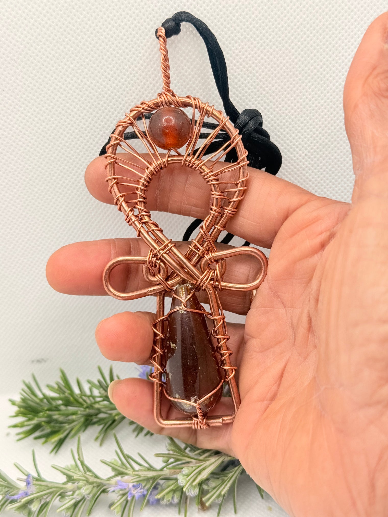 Copal Copper Egyptian Kemetic Coptic Cross Ankh Wirewrapped Wearable Pendant Necklace