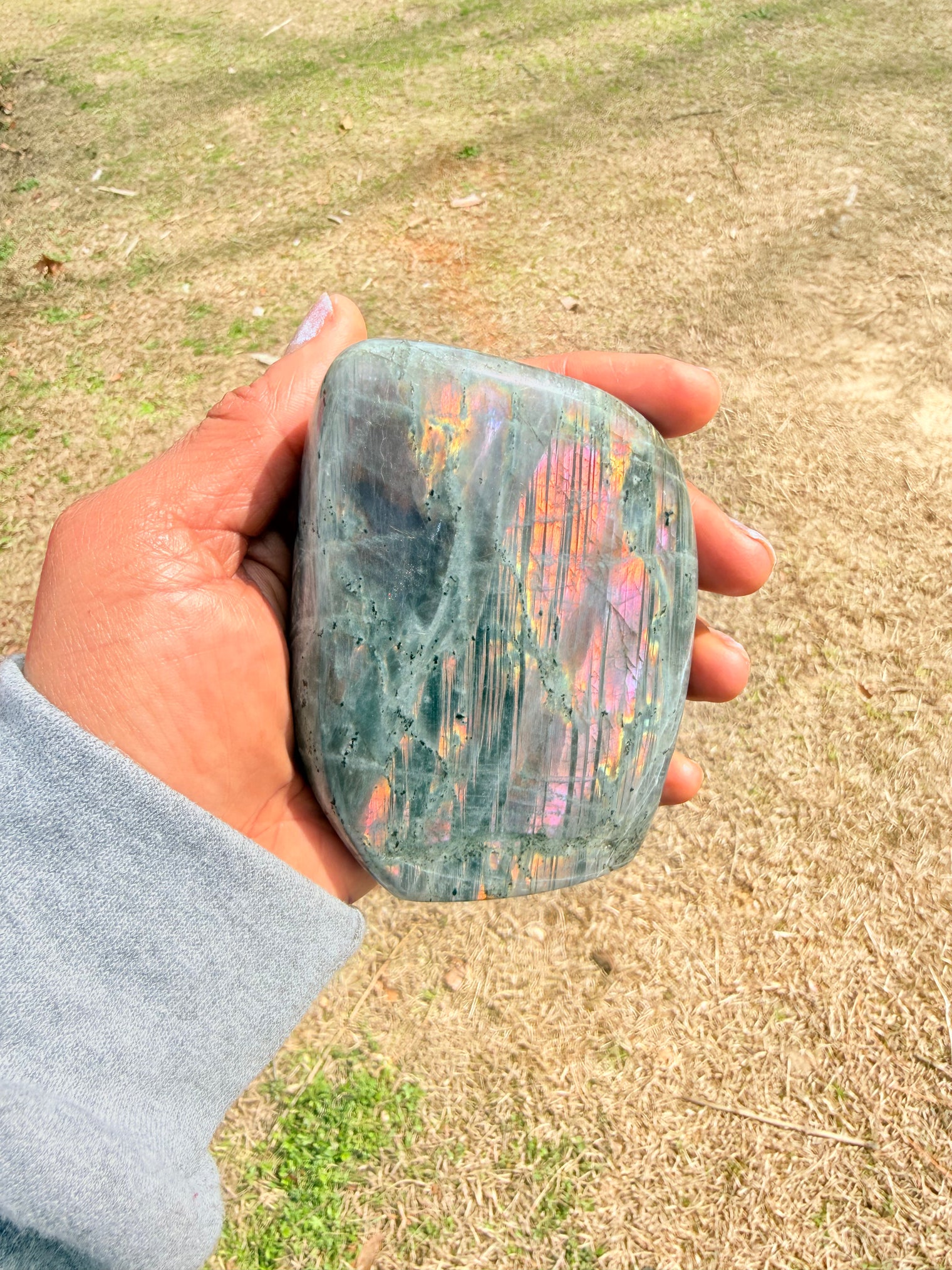 Labradorite Freeform Tower 4- Inch, 473 grams, Stunning Rainbow Flash