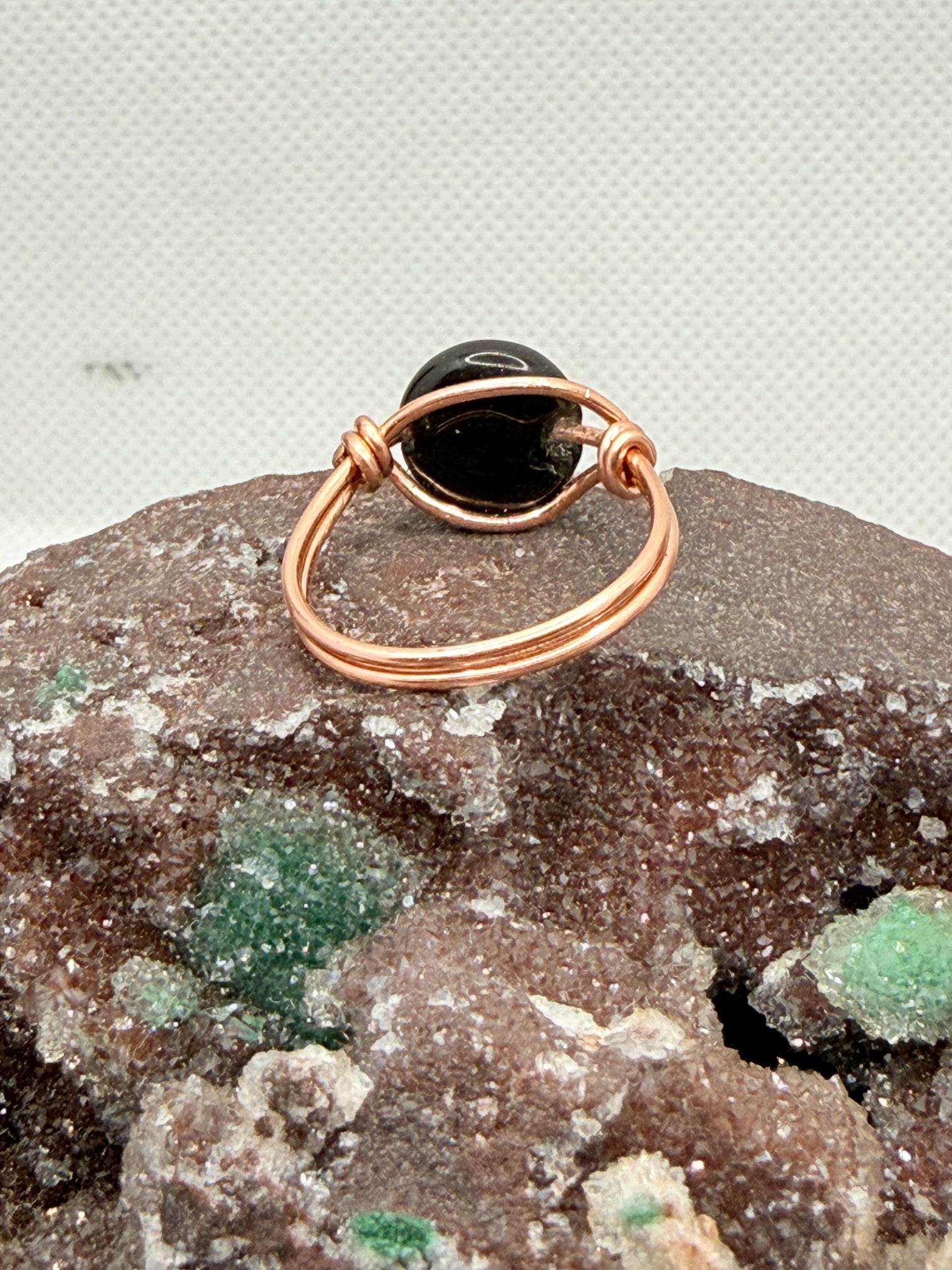 Black Obsidian Rainbow Sheen Copper or Tinned Copper Bead Ring