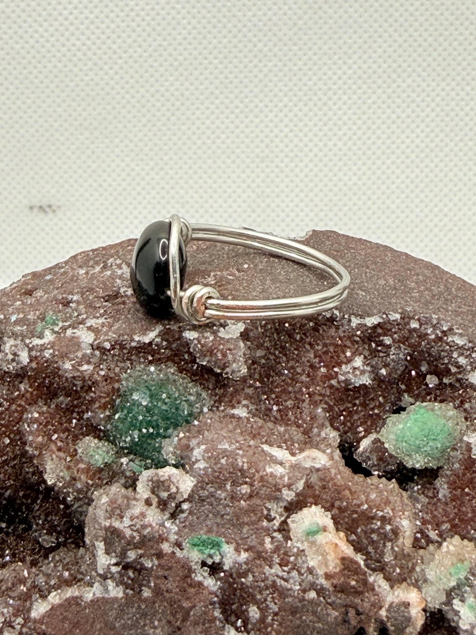 Black Obsidian Rainbow Sheen Copper or Tinned Copper Bead Ring