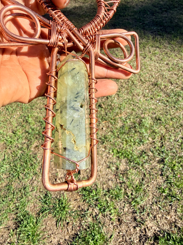 Prehnite Copper Crystal Handheld Ankh