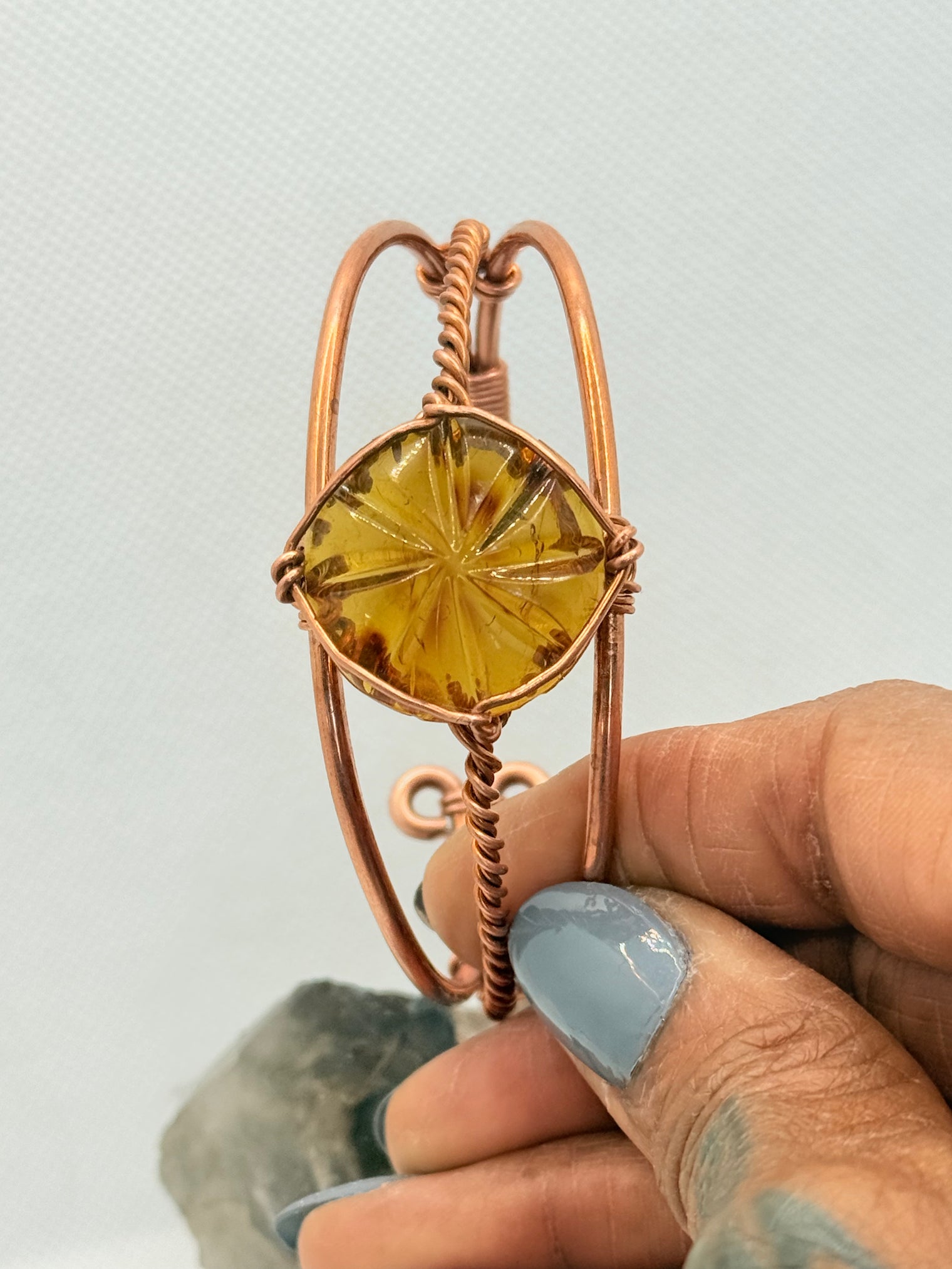 Amber Mexican Copper Wirewrapped Bracelet