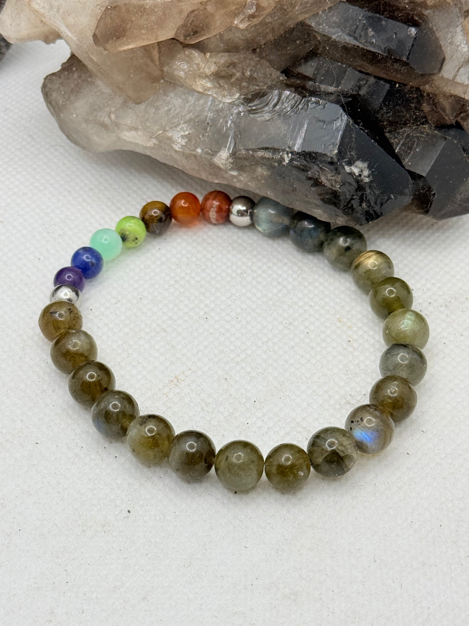 Labradorite with Chakra Beads Stretchy Bracelet