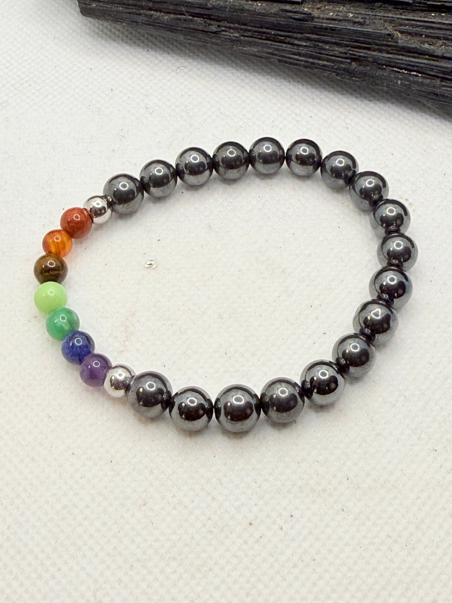 Hematite with Chakra Beads Stretchy Bracelet