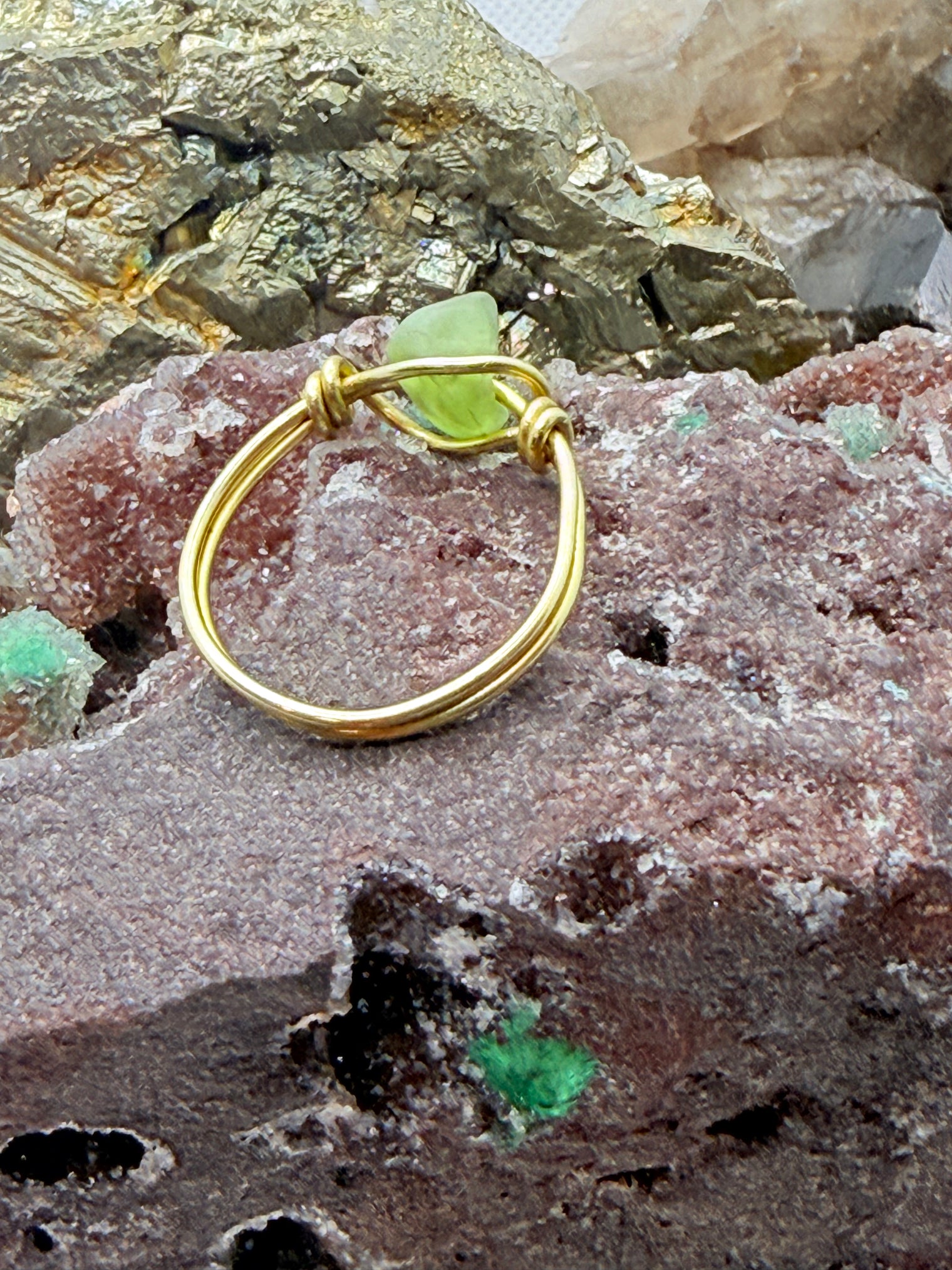 Peridot Brass Bead Ring