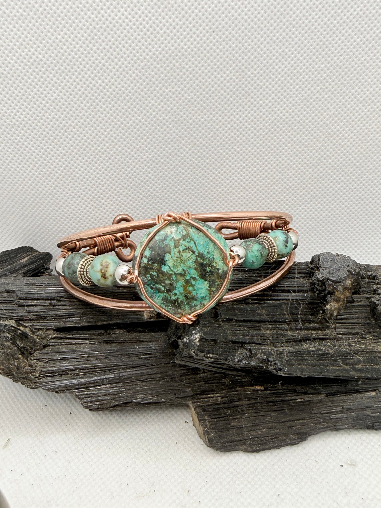 African Turquoise “Round” Wirewrapped Copper Bracelet