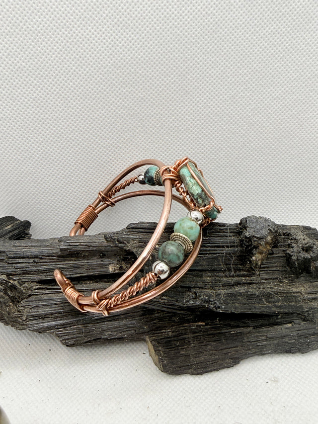 African Turquoise “Round” Wirewrapped Copper Bracelet
