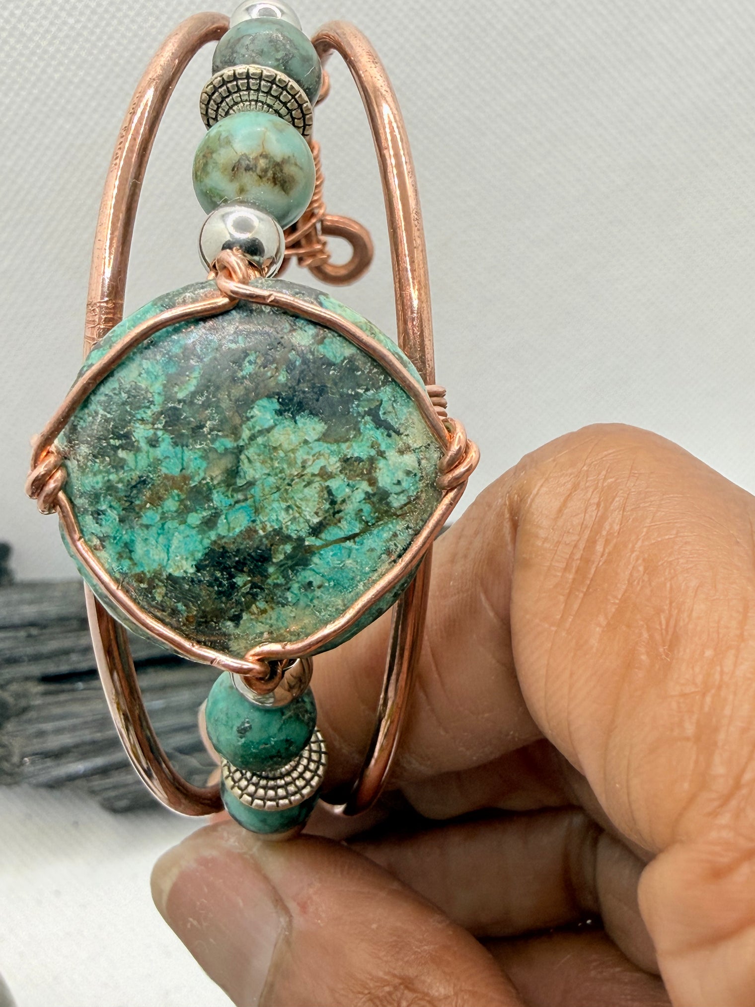 African Turquoise “Round” Wirewrapped Copper Bracelet