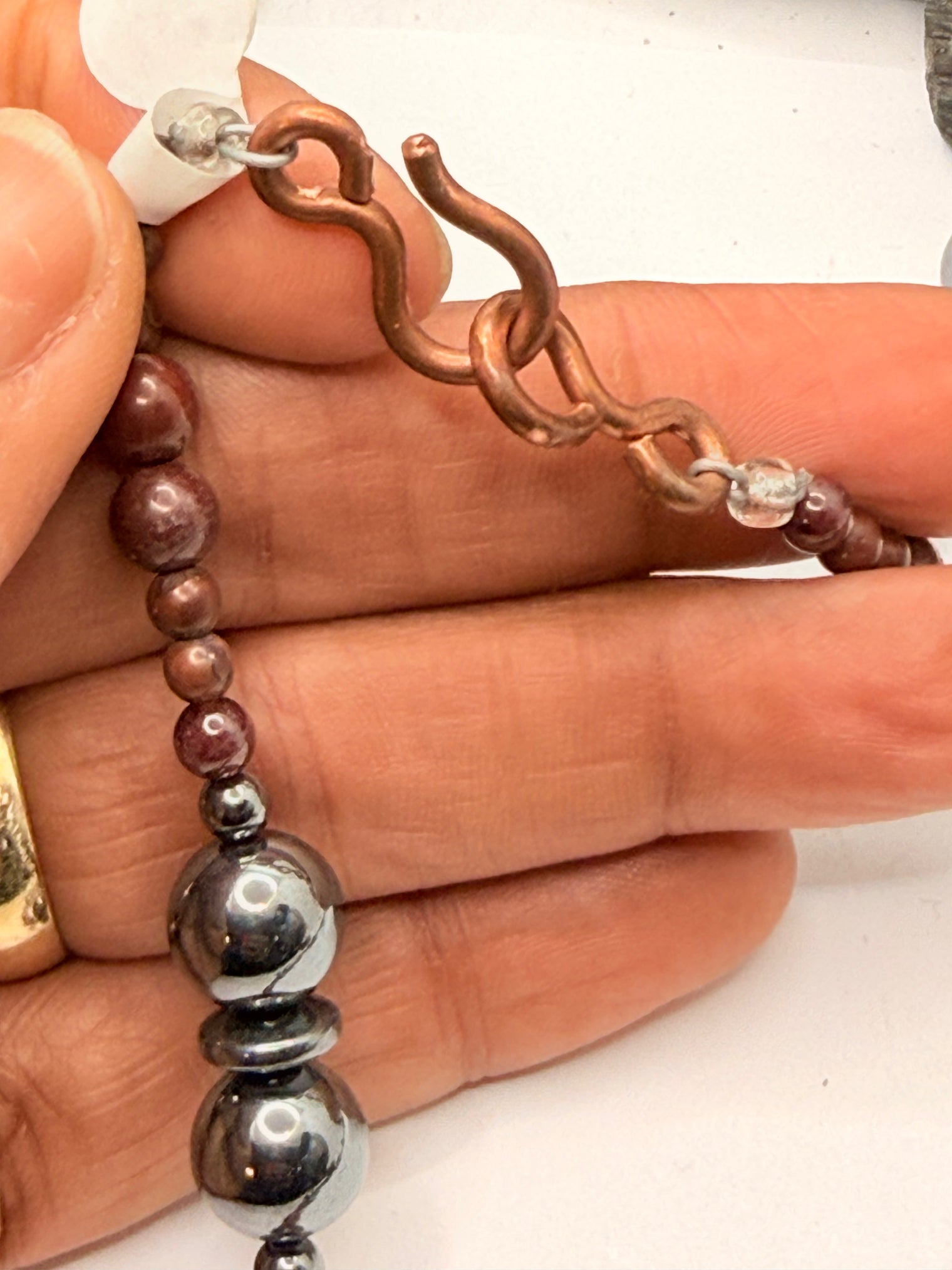 Hematite and Red Jasper Beaded Necklace 16 inches