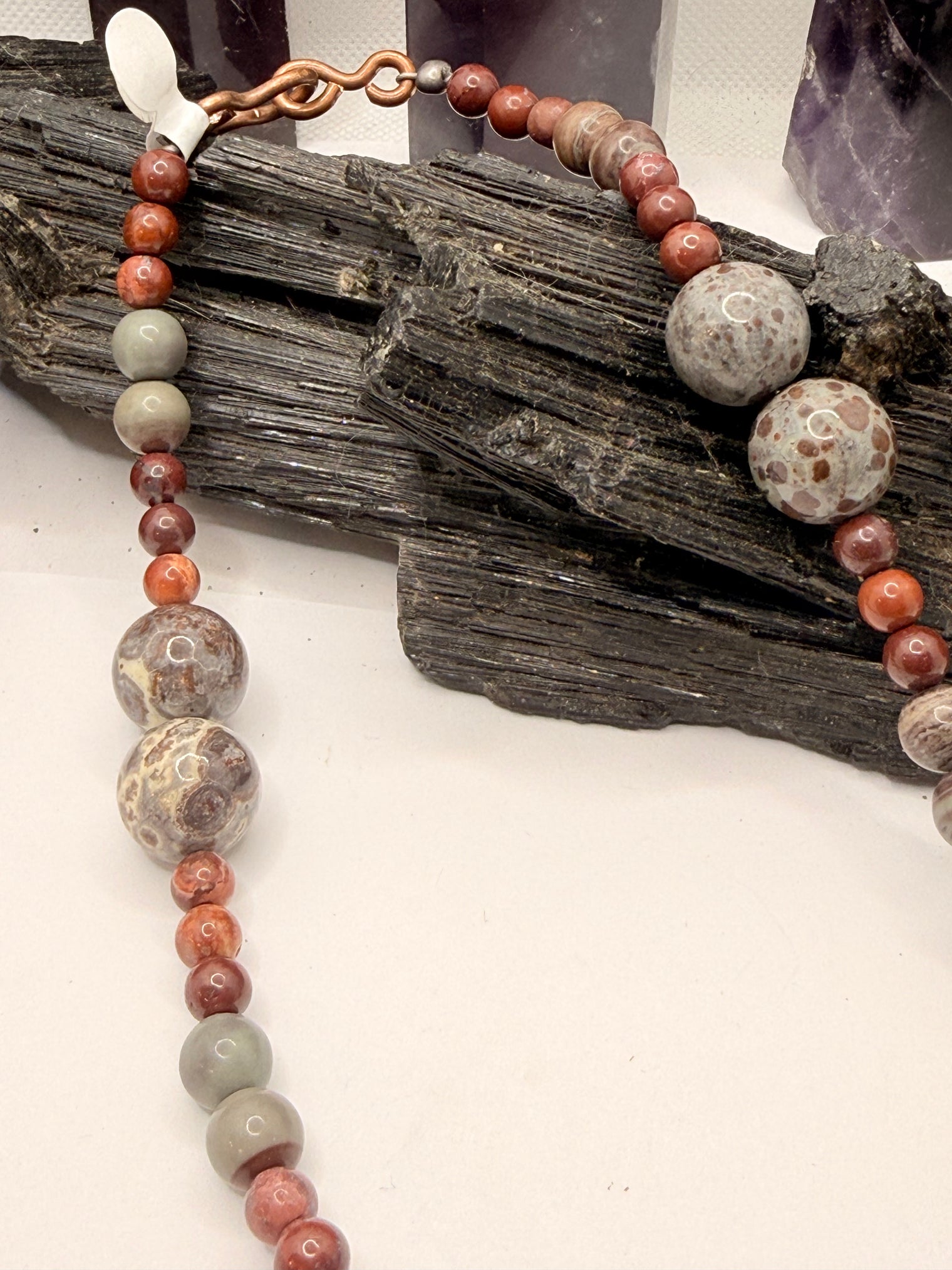 Red Jasper and Orbicular Jasper Beaded Necklace 16 inches