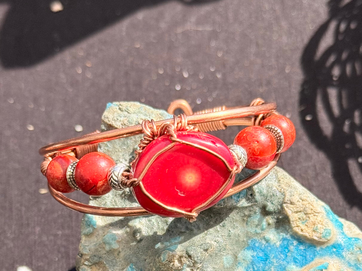 red coral copper bracelet