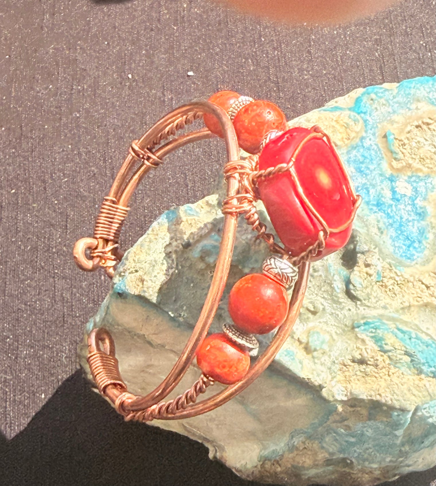 red coral copper bracelet