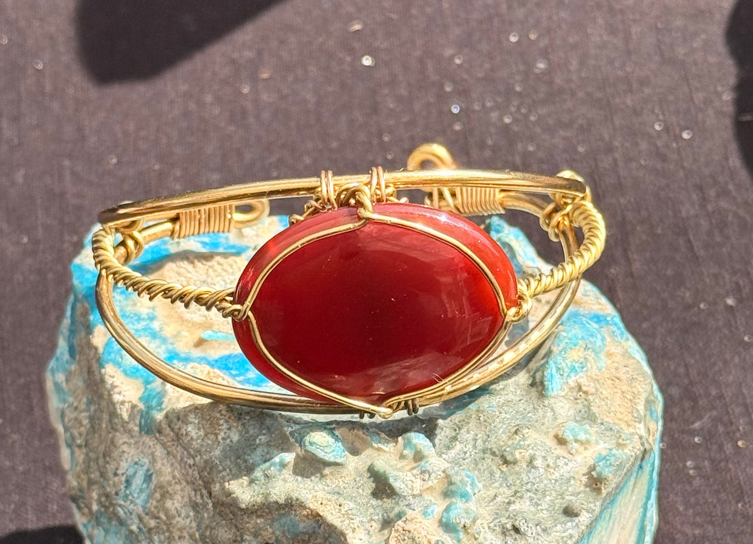 carnelian brass wire wrapped bracelet