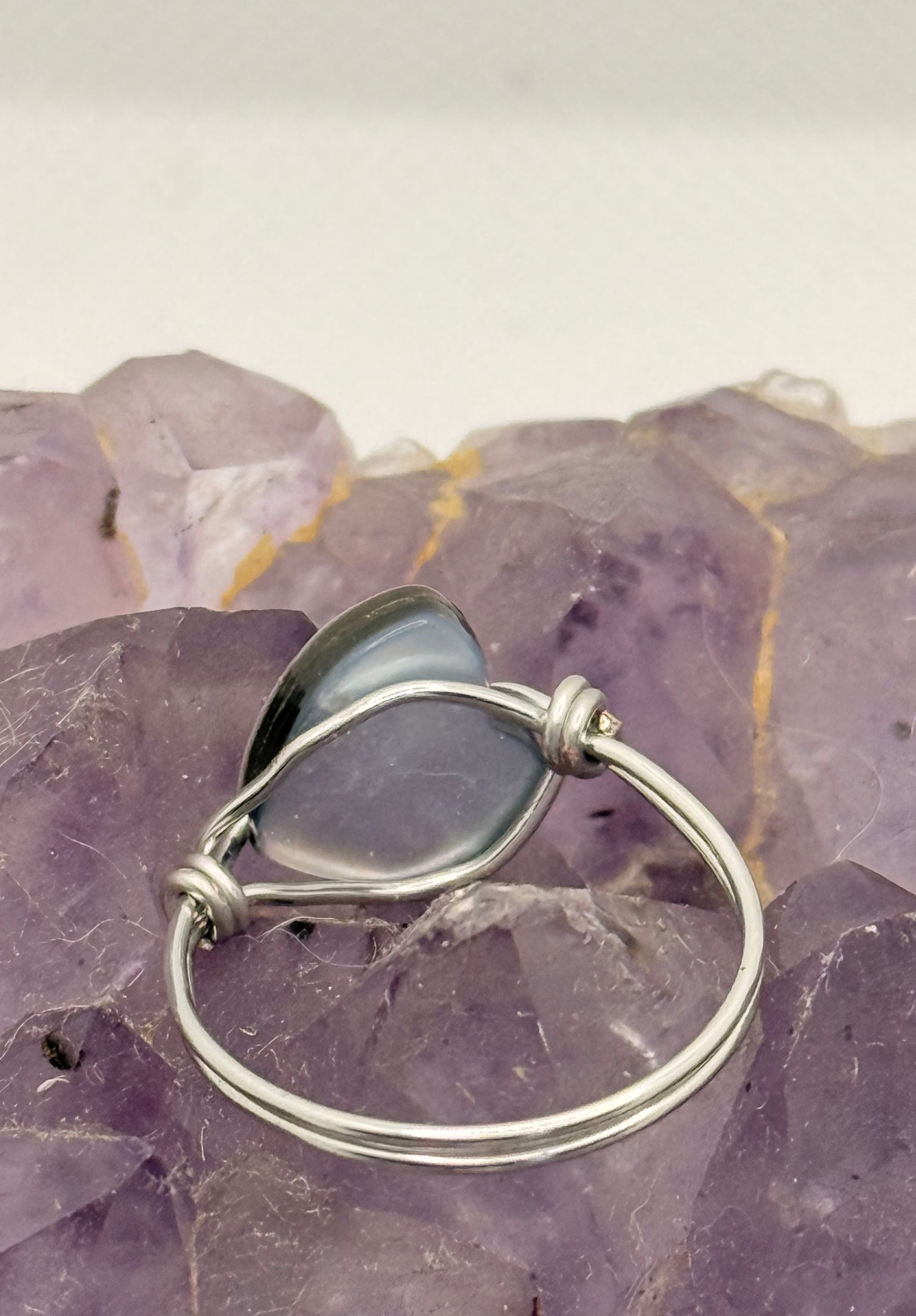 black mother of pearl heart shaped on tinned copper wire wire wrapped ring