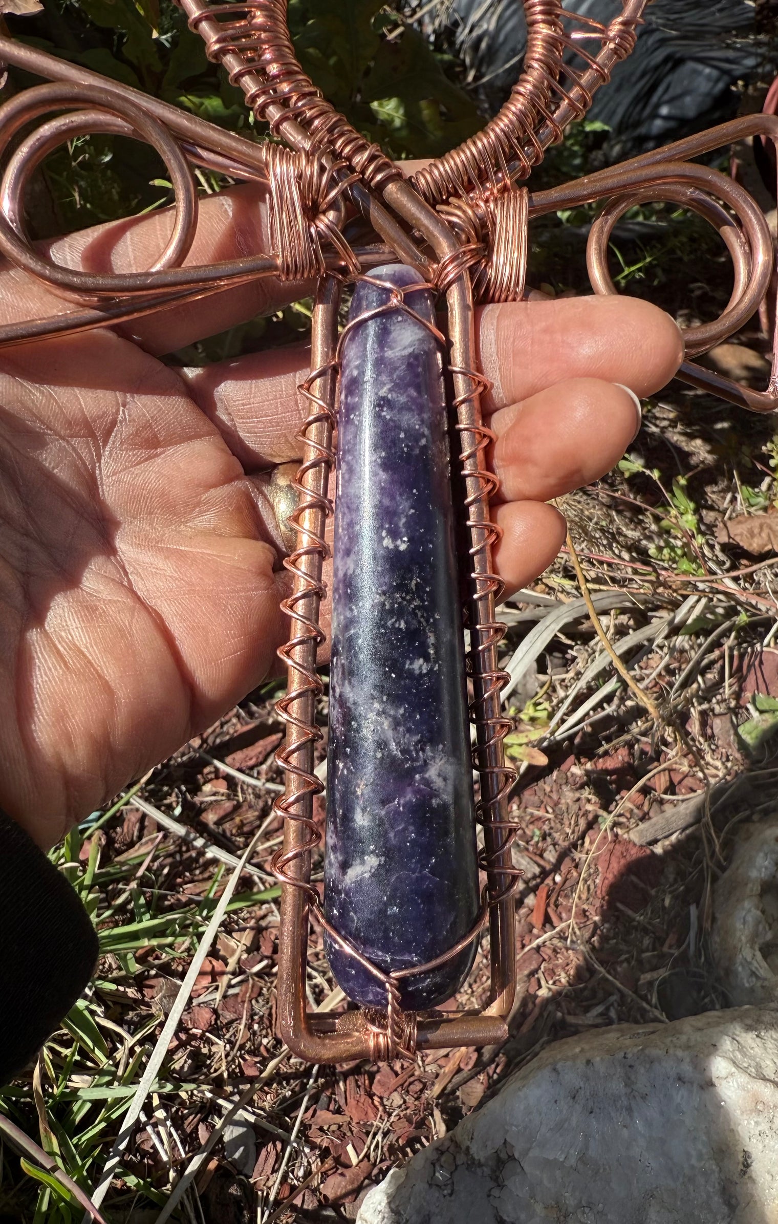 lepidolite wand and sphere copper handheld ankh