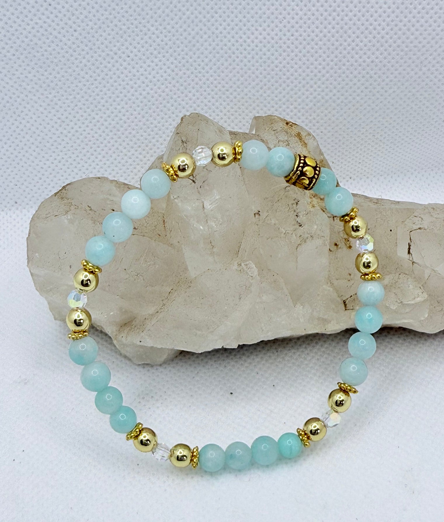 Amazonite Stretchy Bracelet with Swarovski Crystals
