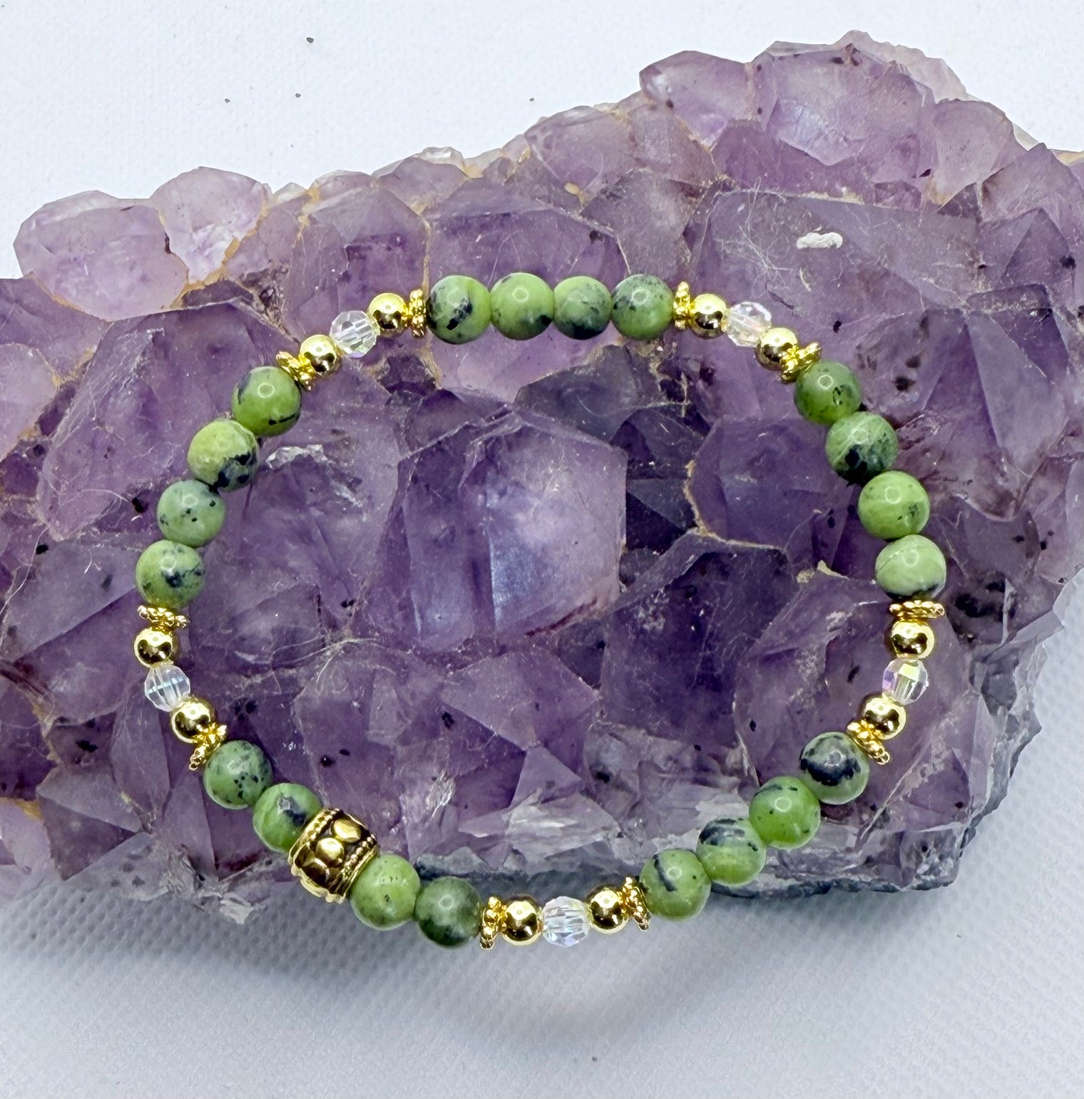 "New" Jade Stretchy Bracelet with Swarovski Crystals