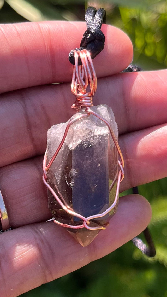 Crystal or Smoky Quartz Wirewrapped Copper Pendant