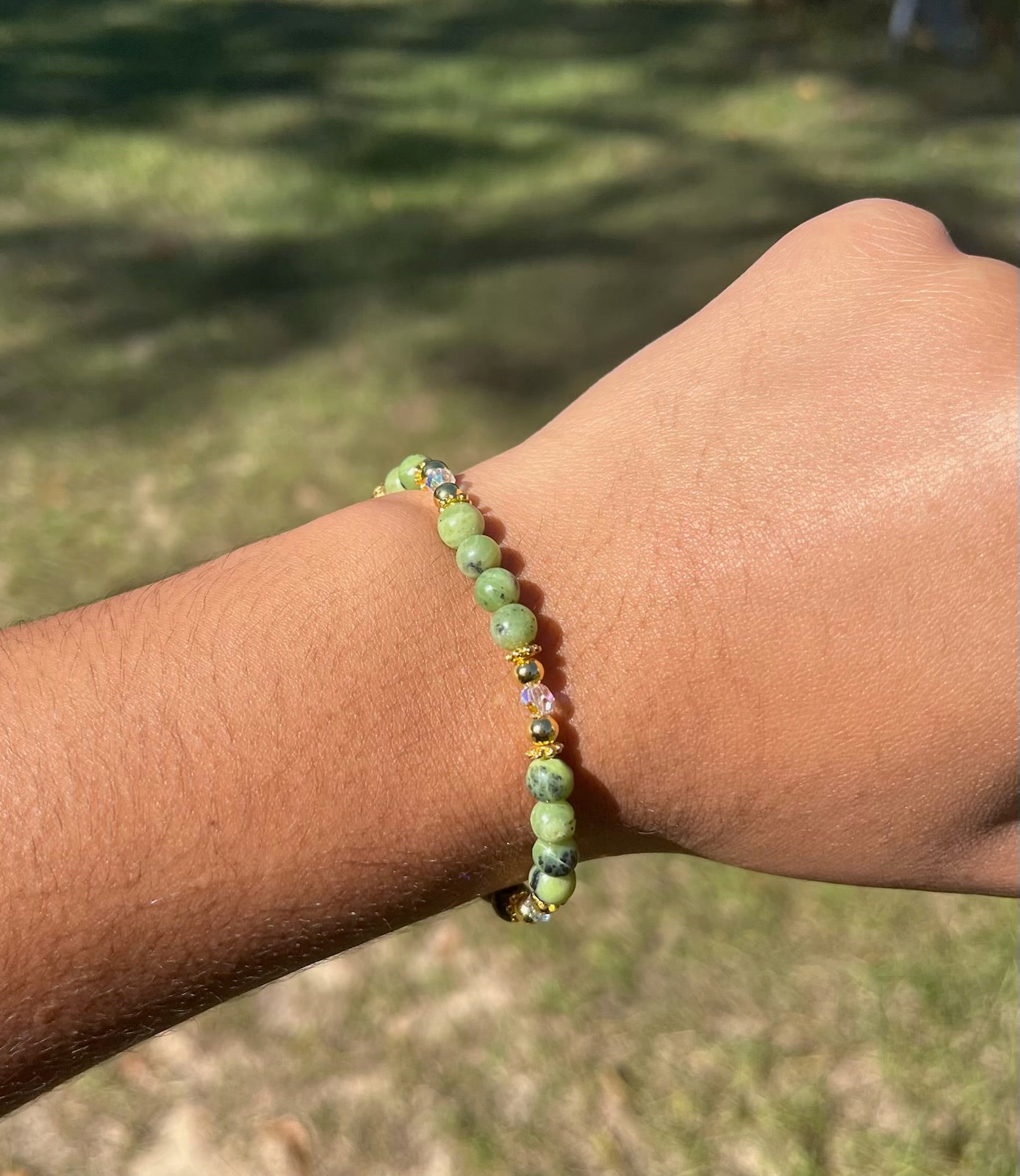 "New" Jade Stretchy Bracelet with Swarovski Crystals