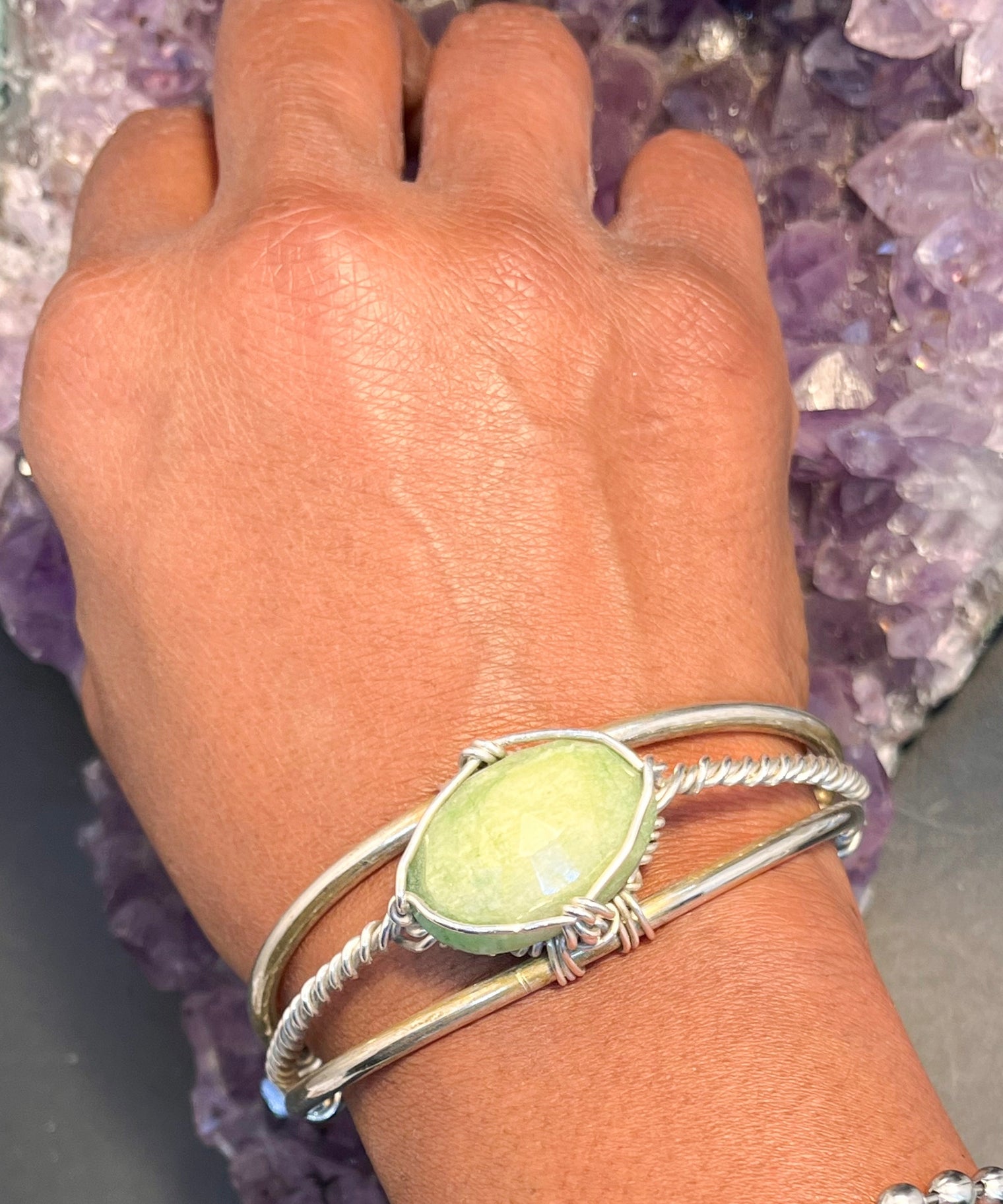 Emerald Sterling Silver Wirewrapped Bracelet