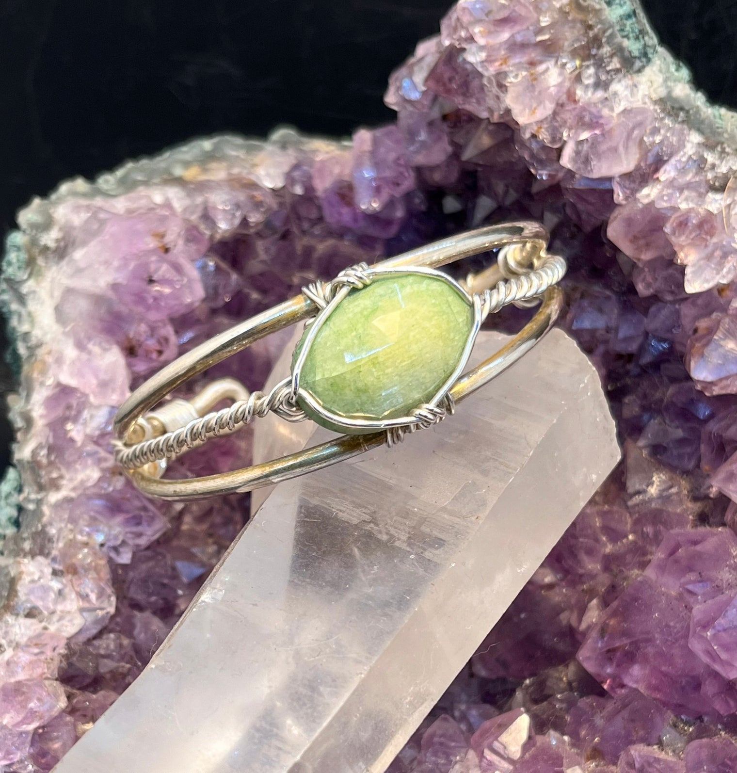 Emerald Sterling Silver Wirewrapped Bracelet