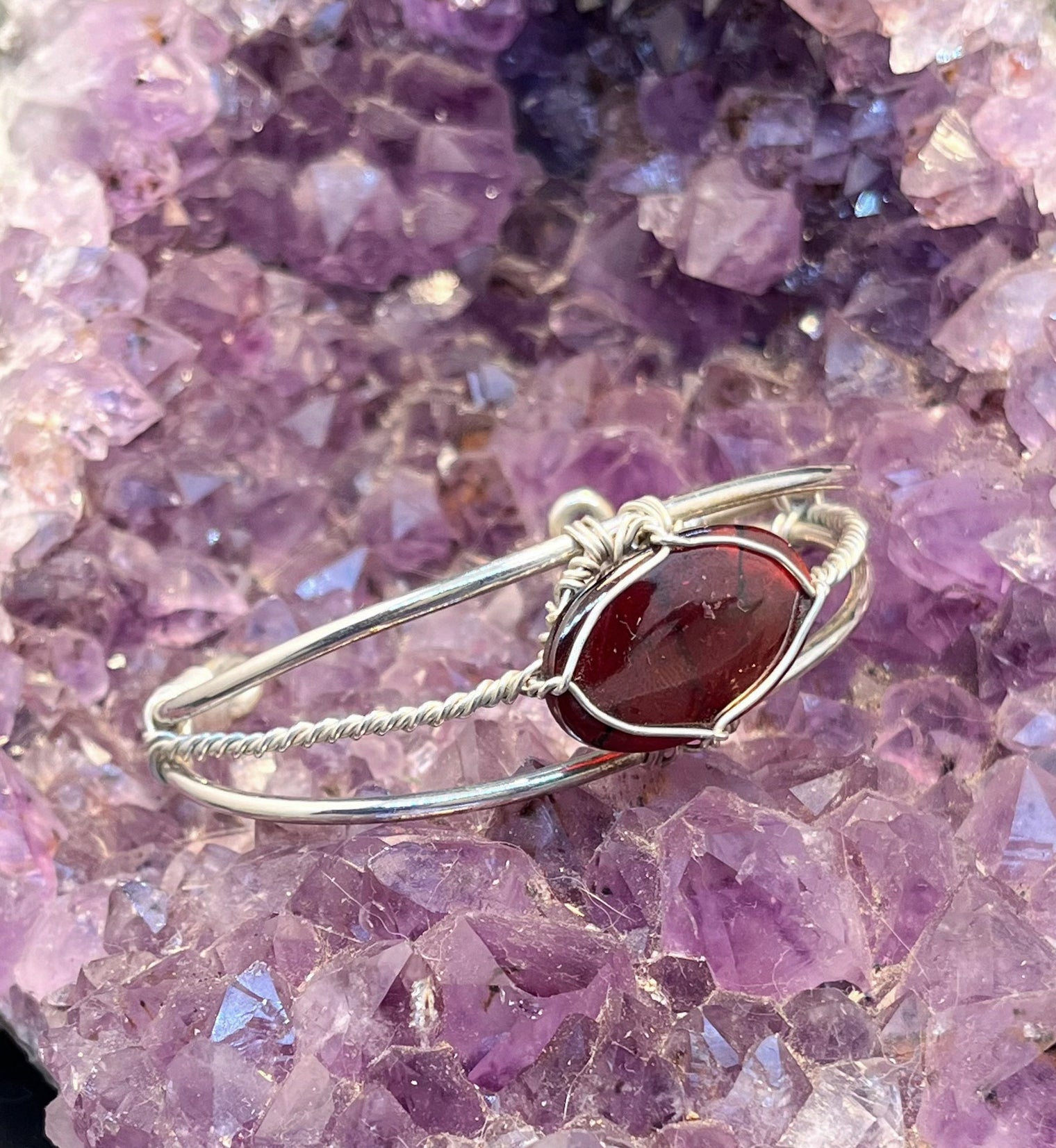 Garnet Sterling Silver Wirewrapped Bracelet