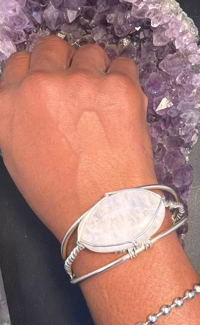 Spectrolite aka Rainbow Moonstone Sterling Silver Wirewrapped Bracelet