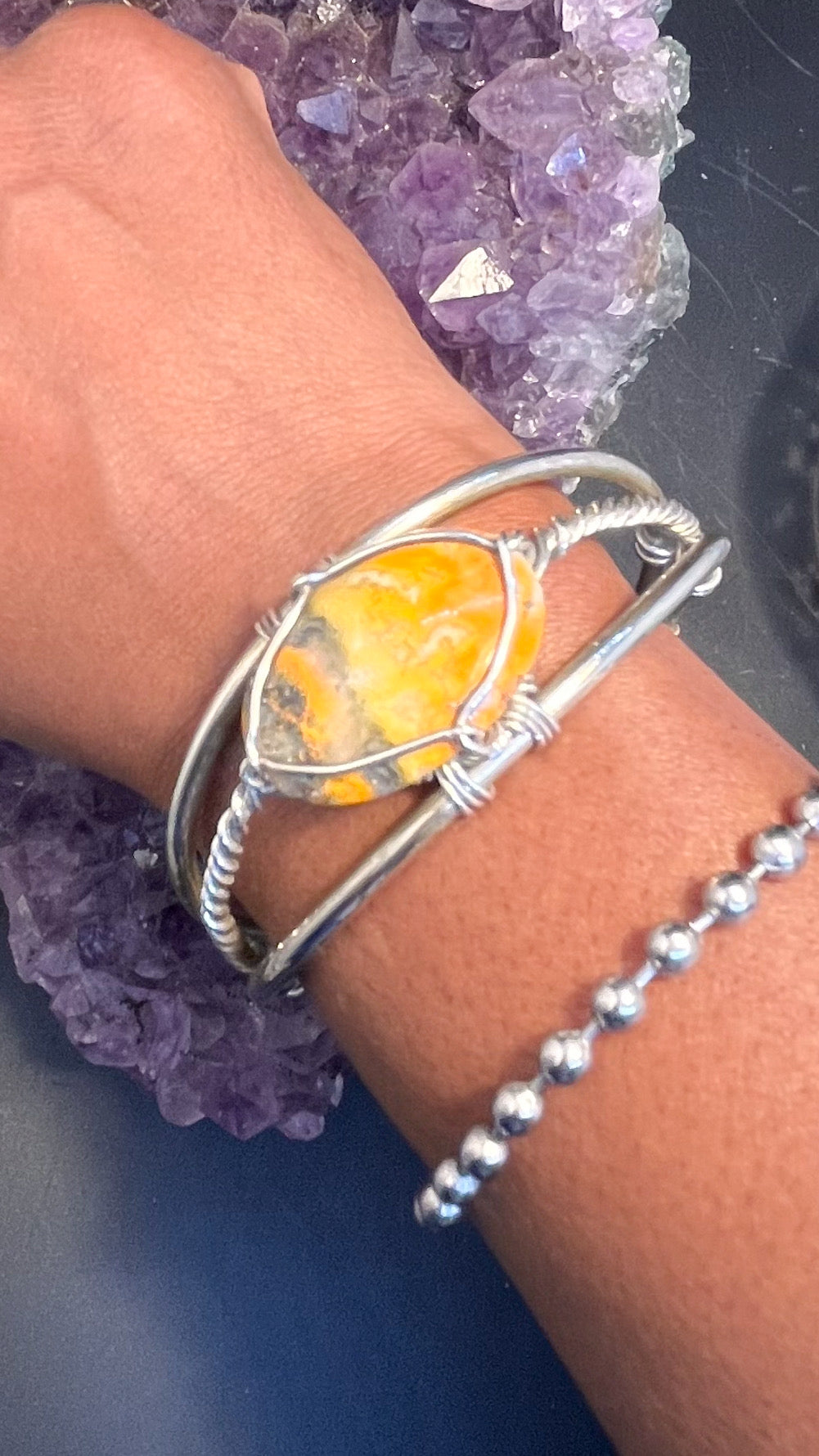 Bumblebee Jasper Sterling Silver Wirewrapped Bracelet