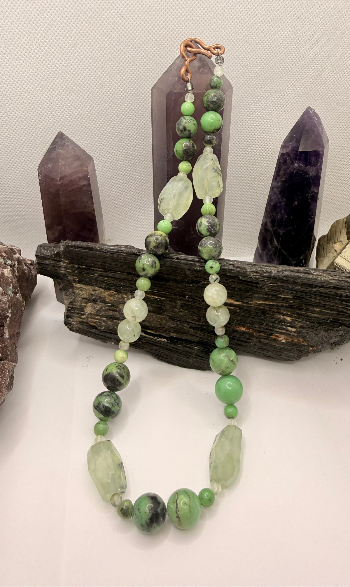 Chrysoprase and Prehnite Necklace ~ 16 Inches