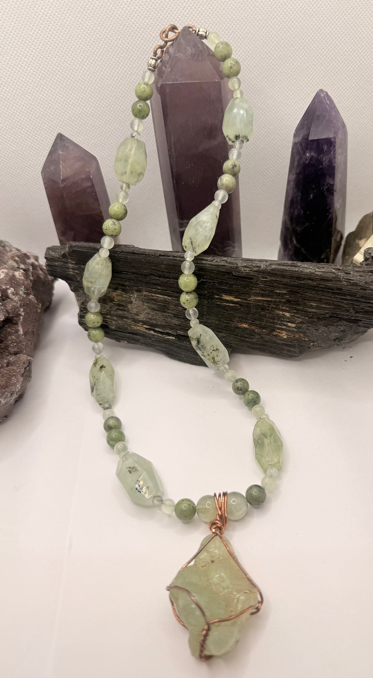 Chrysoprase and Prehnite Necklace with Prehnite ~ 20 Inches