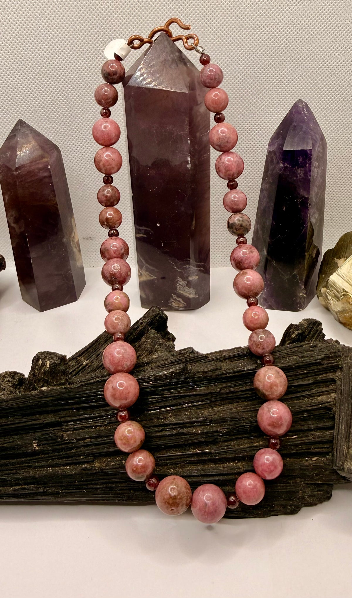 Rhodonite and Garnet Necklace ~ 16 inches