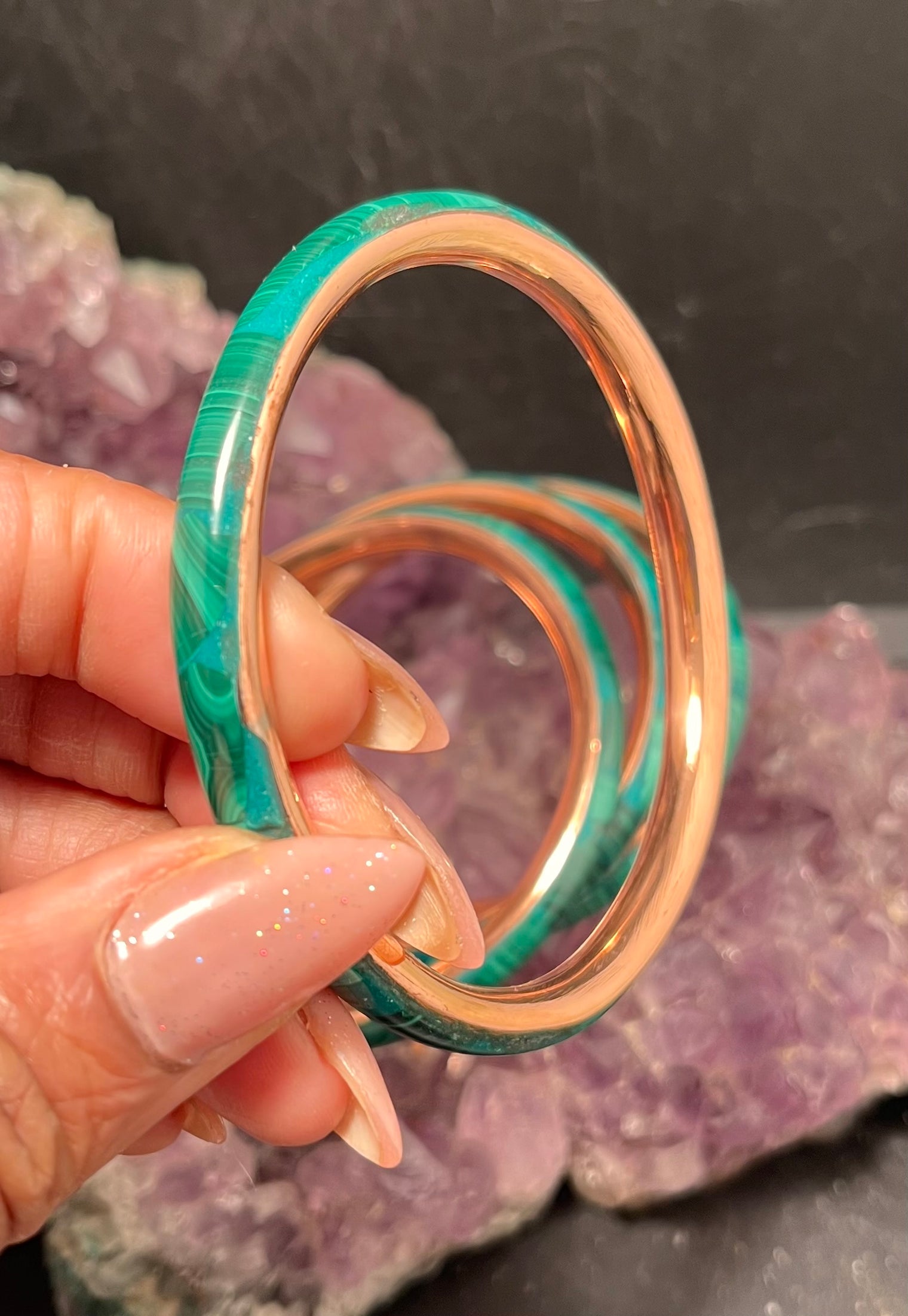 malachite bangle copper inlaid bracelet