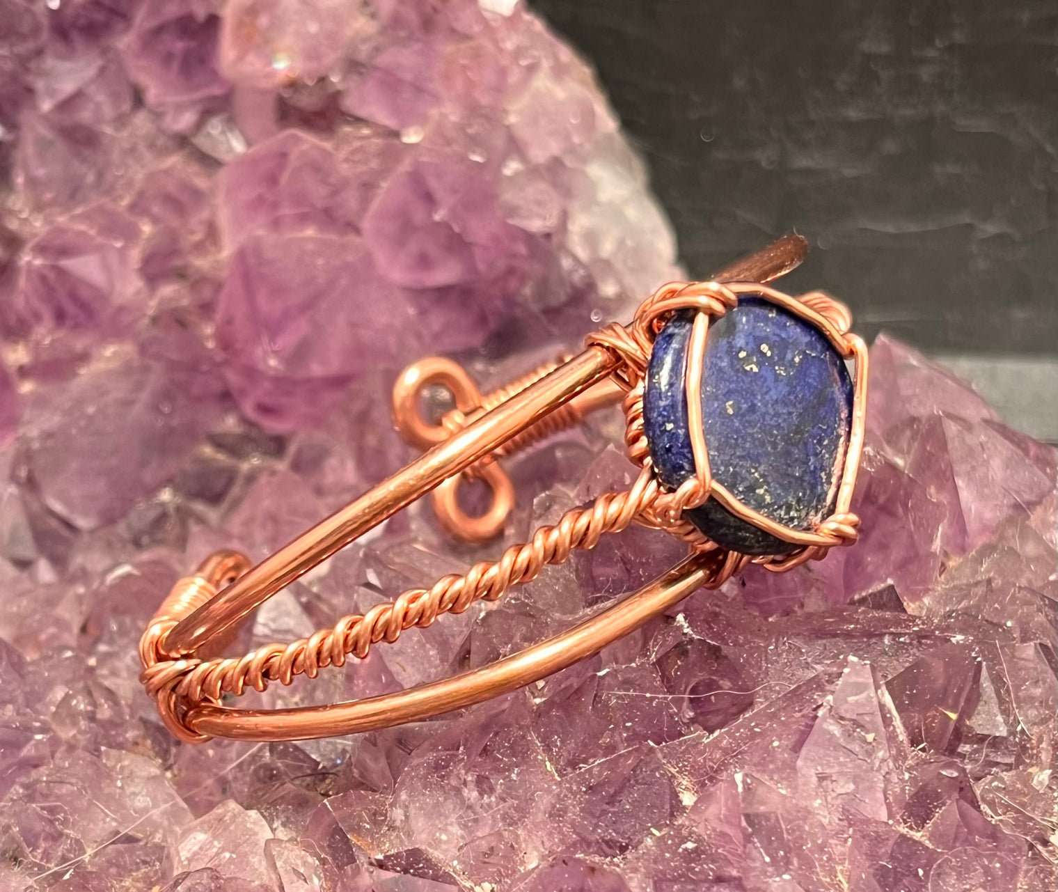 lapis lazuli copper wire wrapped bracelet