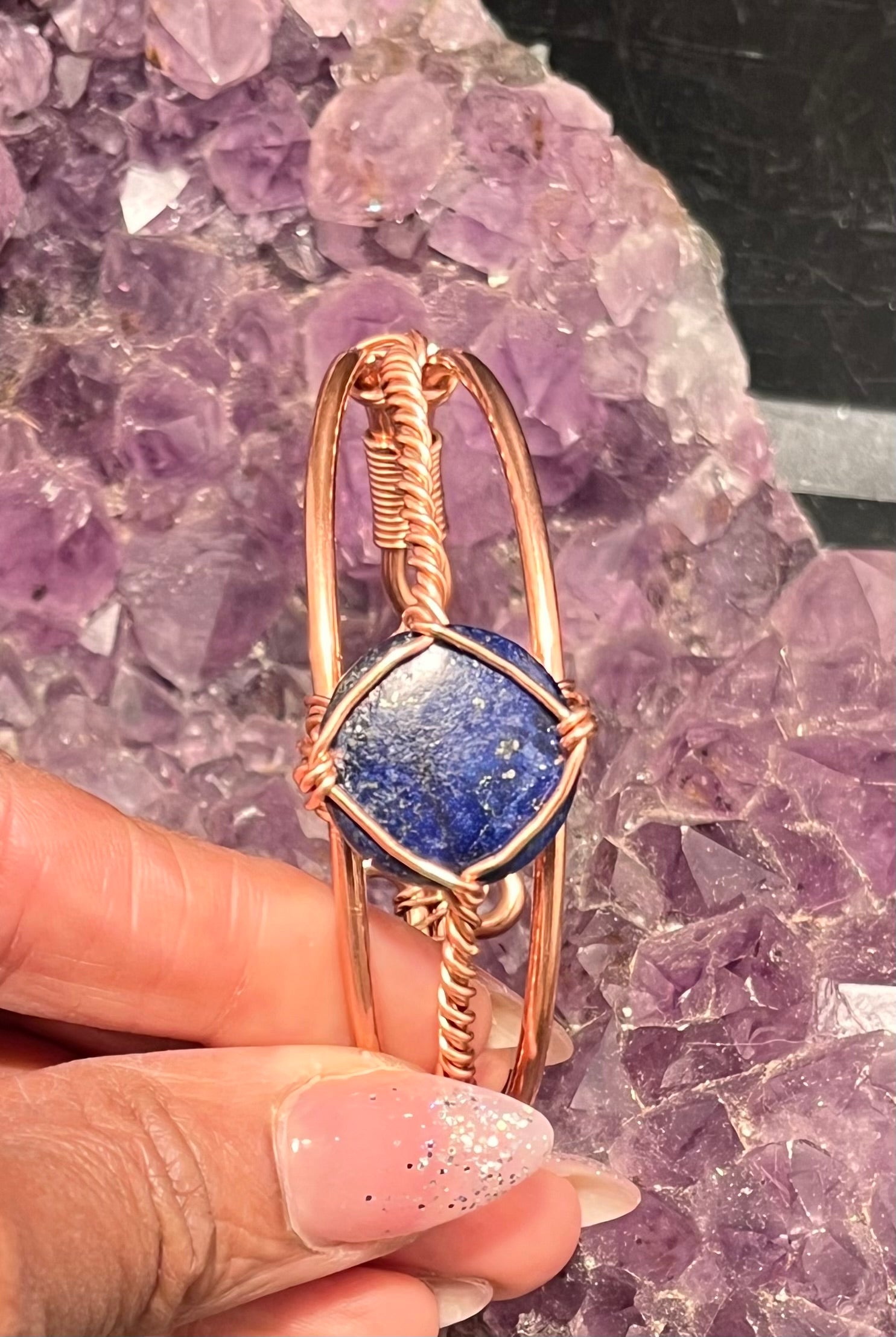 lapis lazuli copper wire wrapped bracelet
