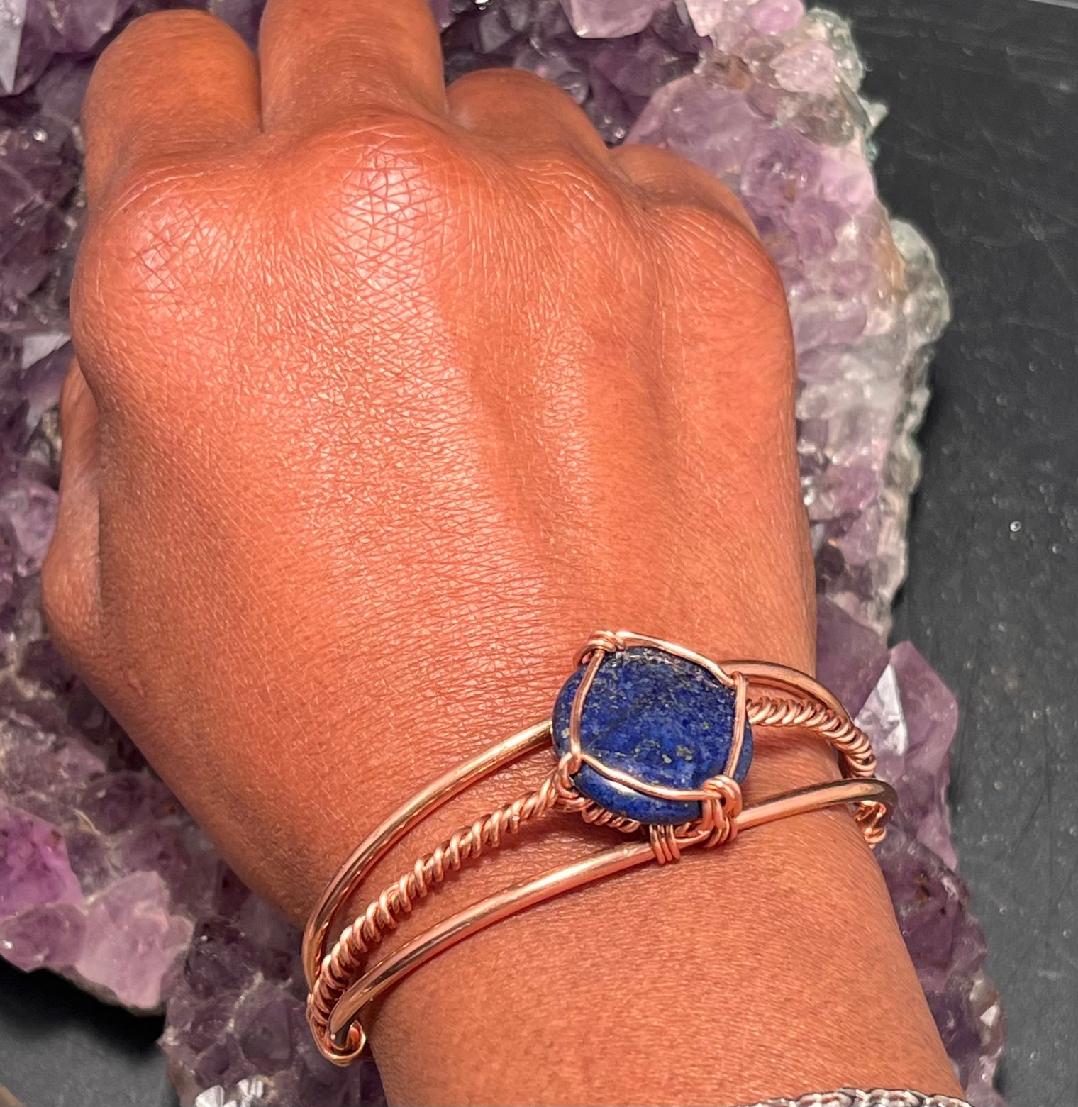 lapis lazuli copper wire wrapped bracelet