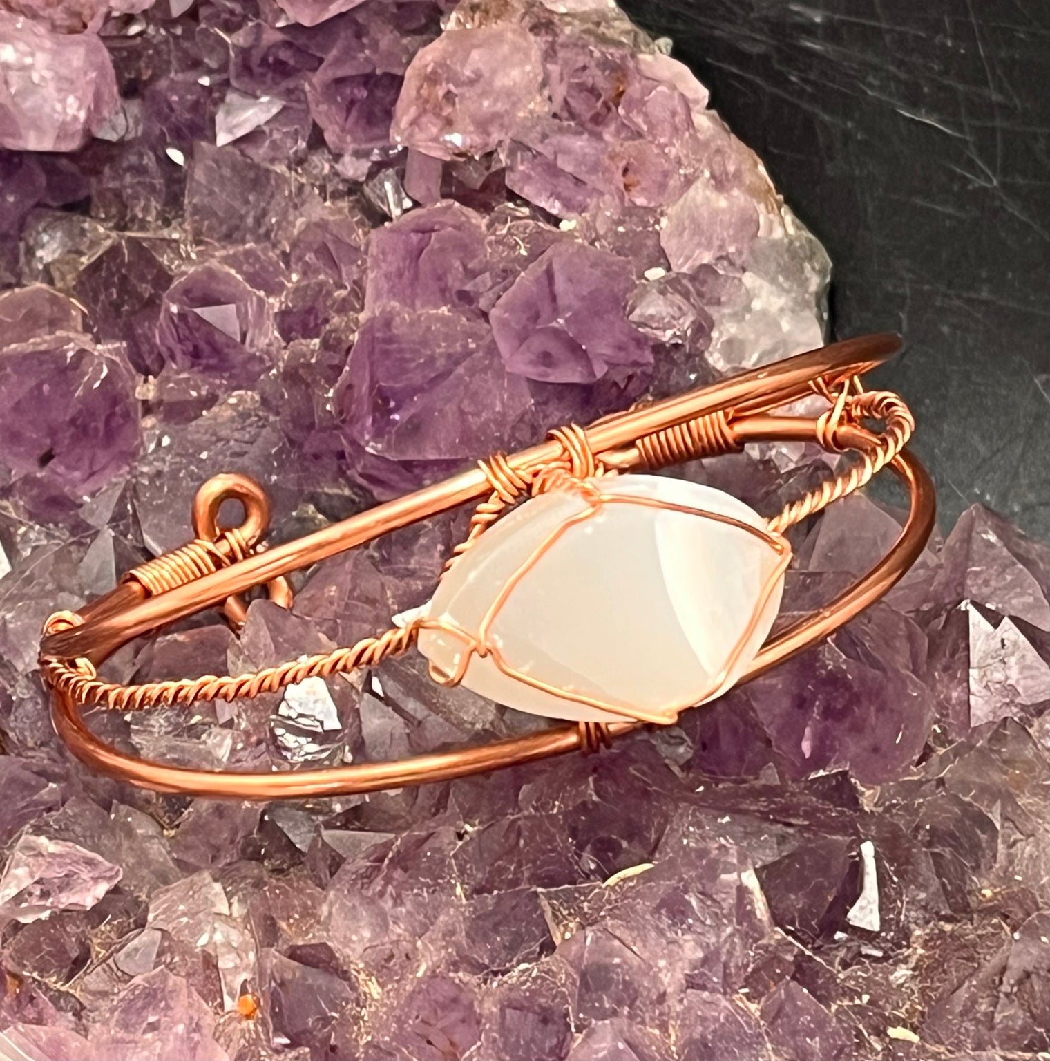 selenite copper wire wrapped bracelet bangle cuff