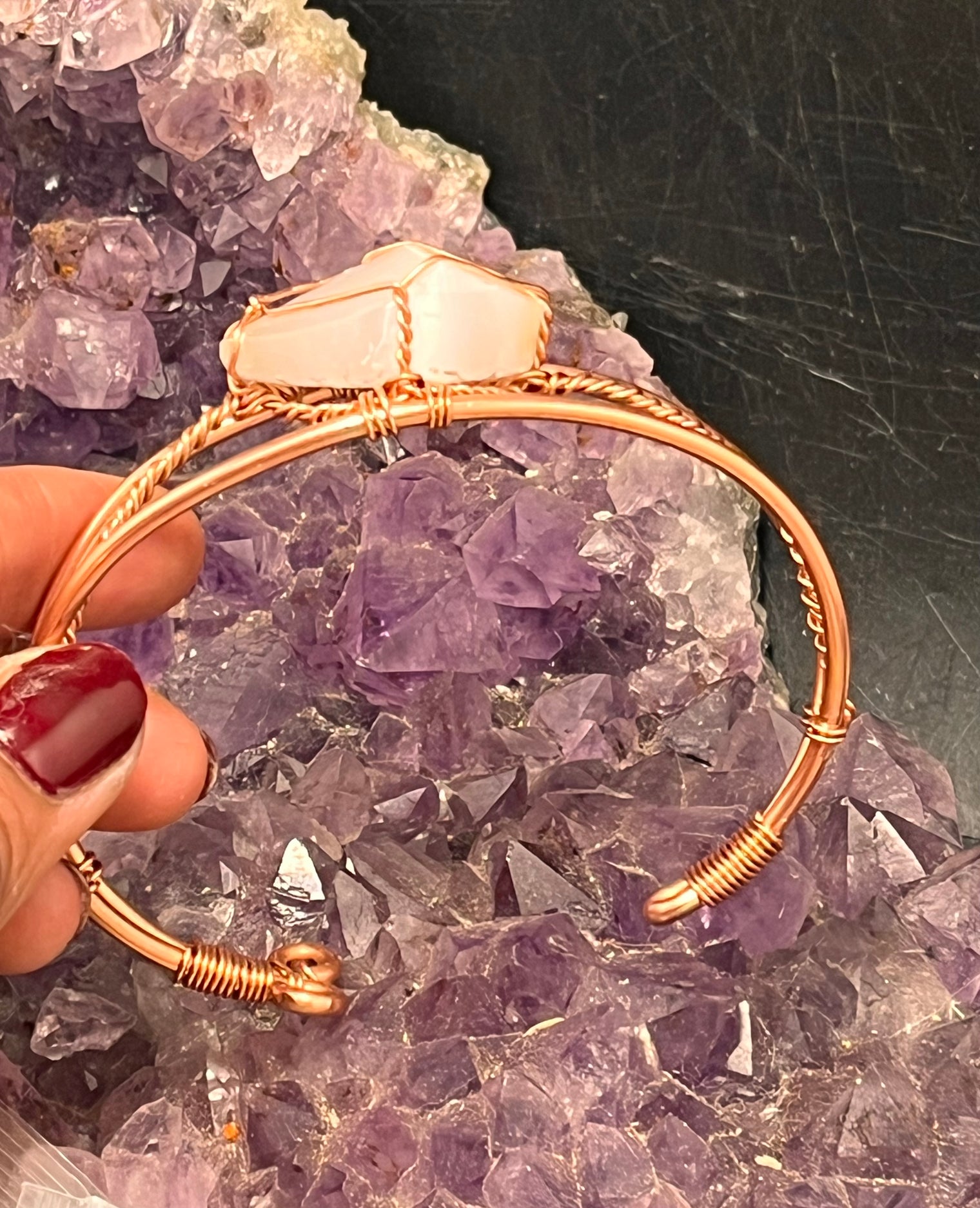 selenite copper wire wrapped bracelet bangle cuff