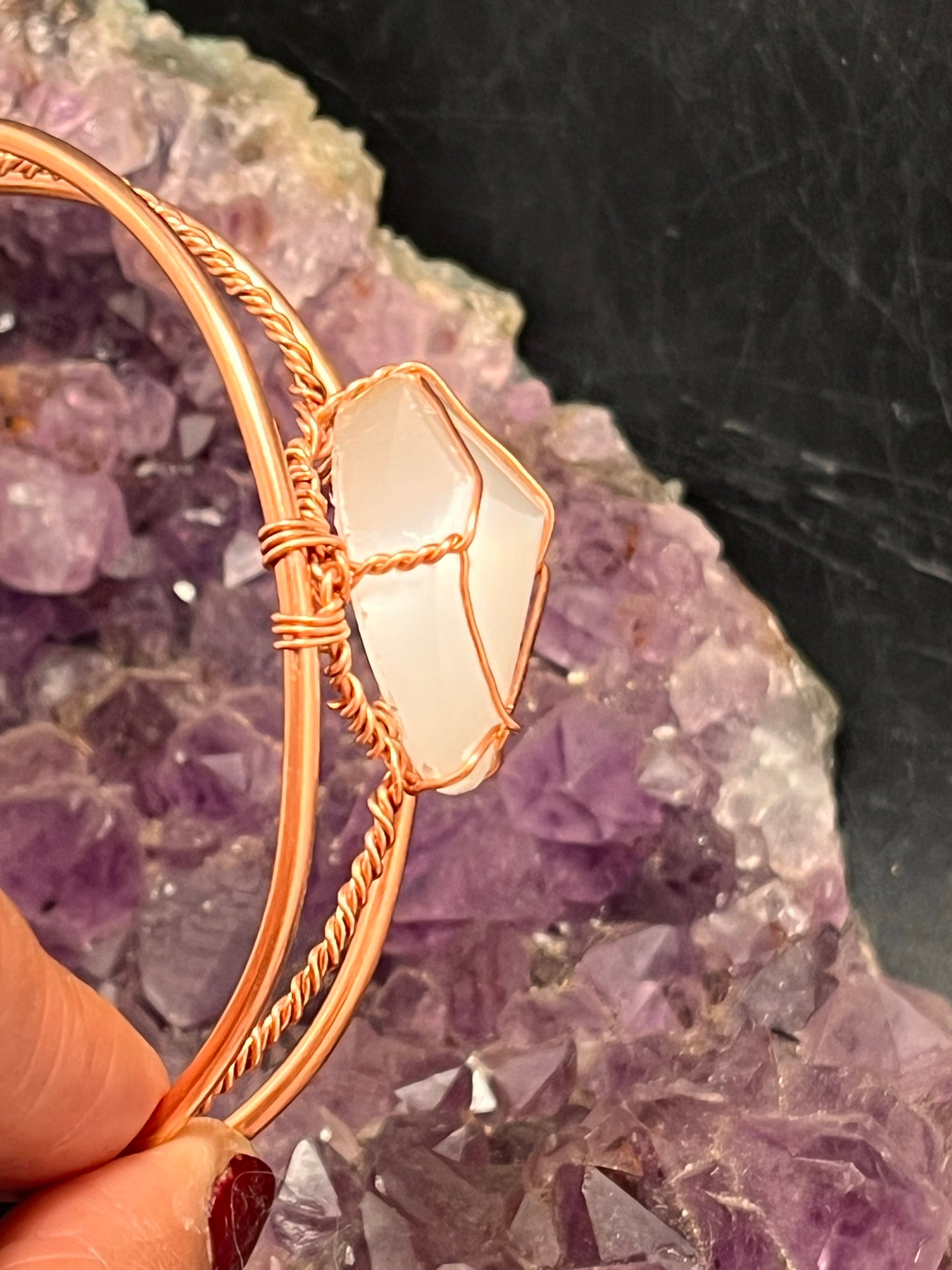 selenite copper wire wrapped bracelet bangle cuff