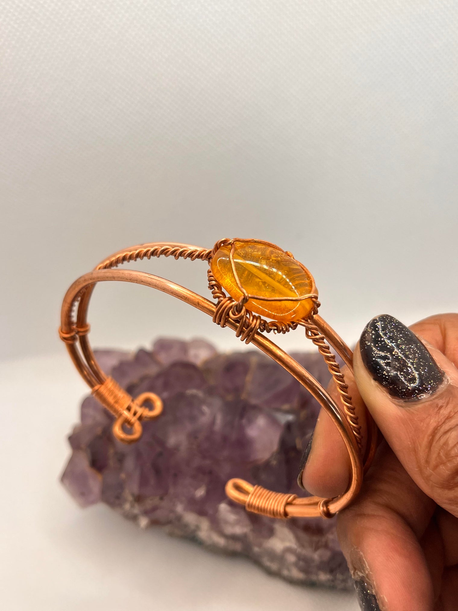 Amber Copper Wirewrapped Bracelet