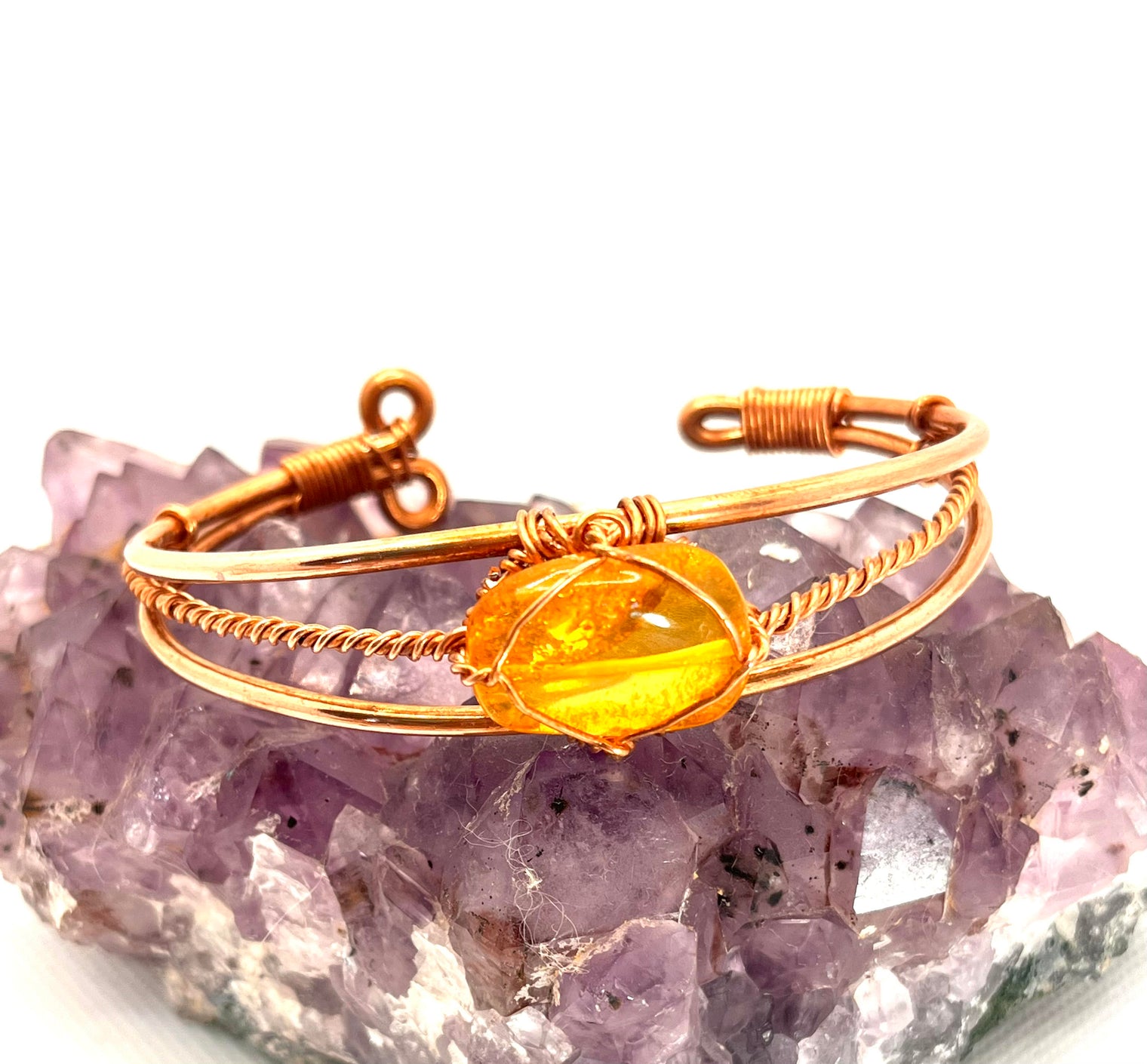 Amber Copper Wirewrapped Bracelet