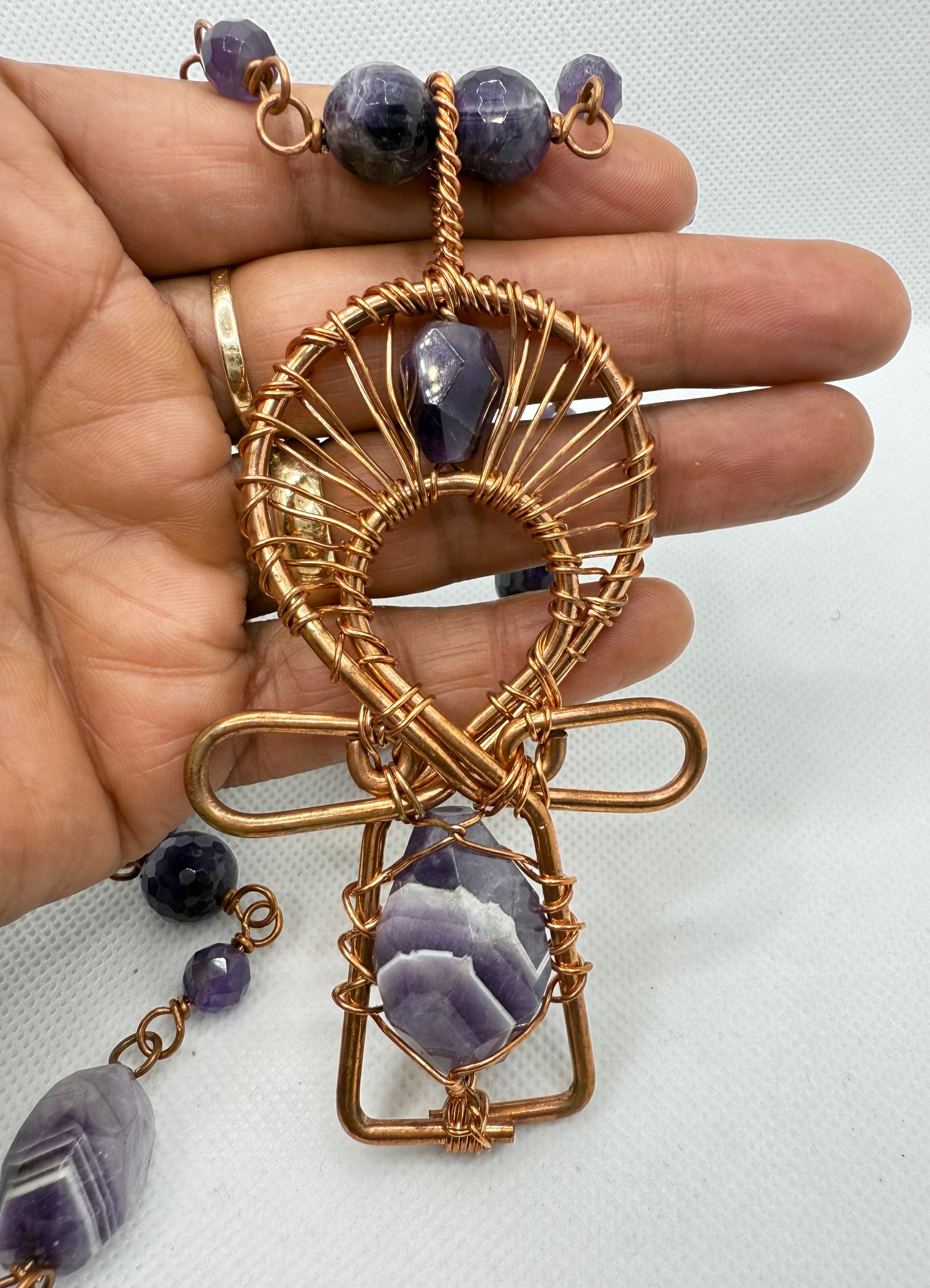 amethyst copper ankh necklace on copper link chain
