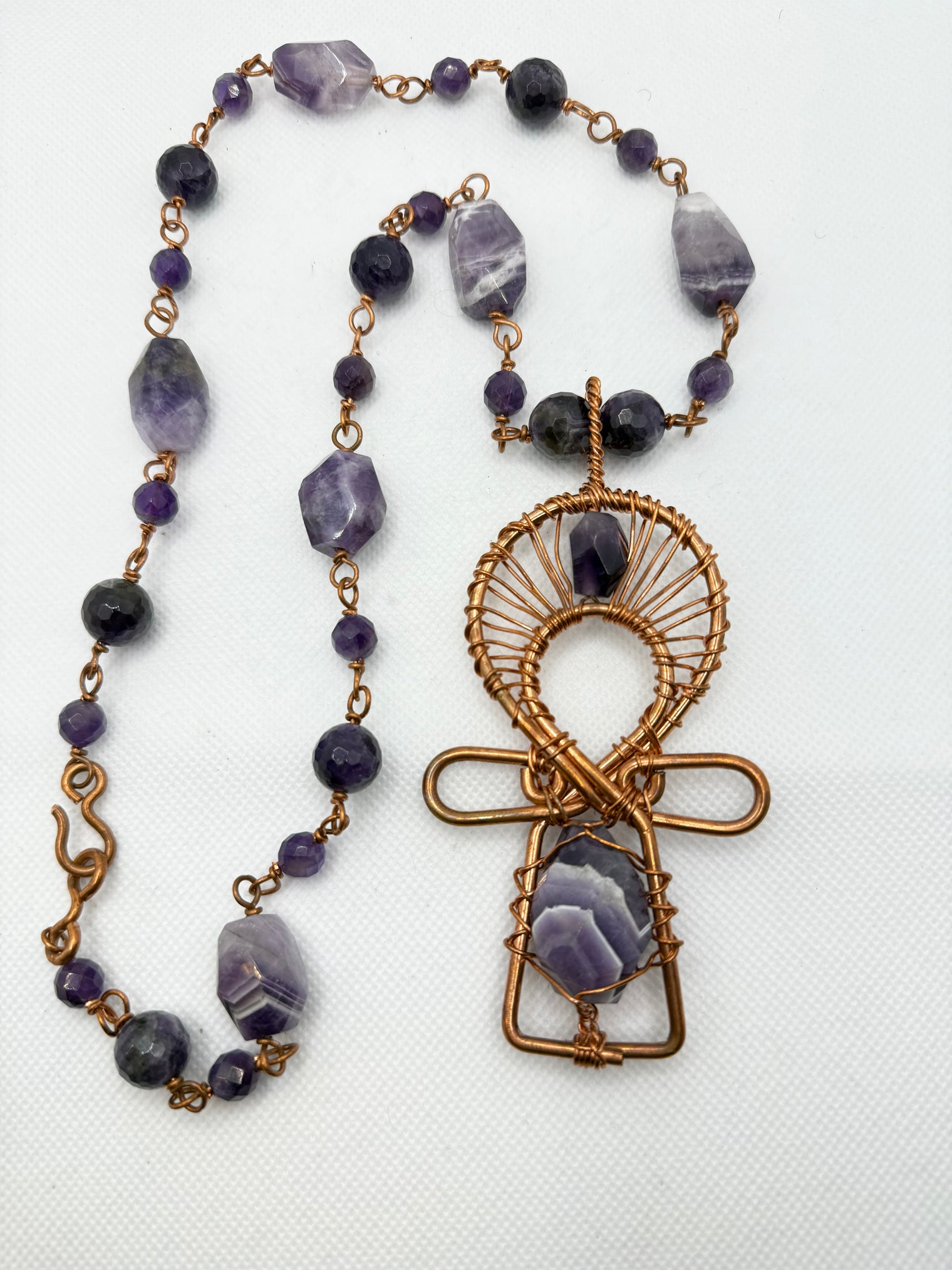 amethyst copper ankh necklace on copper link chain