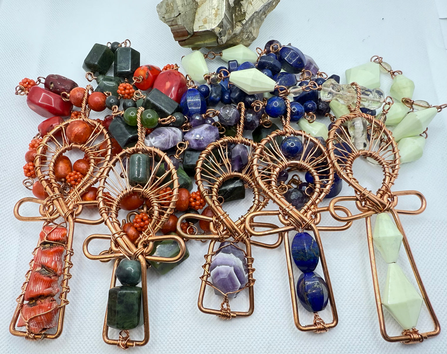 amethyst copper ankh necklace on copper link chain